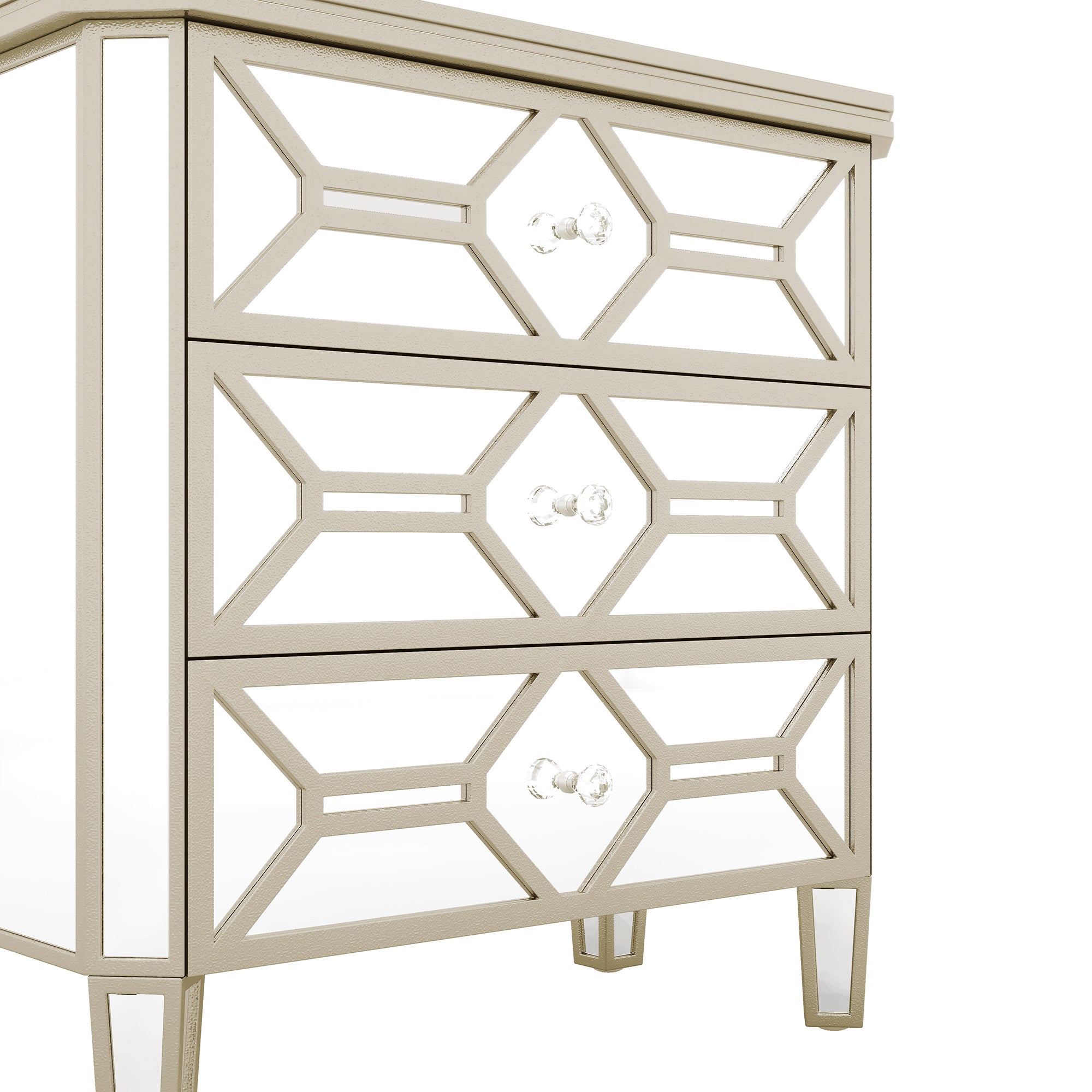 31 in. W 3-Drawer Glass Chest in Silver