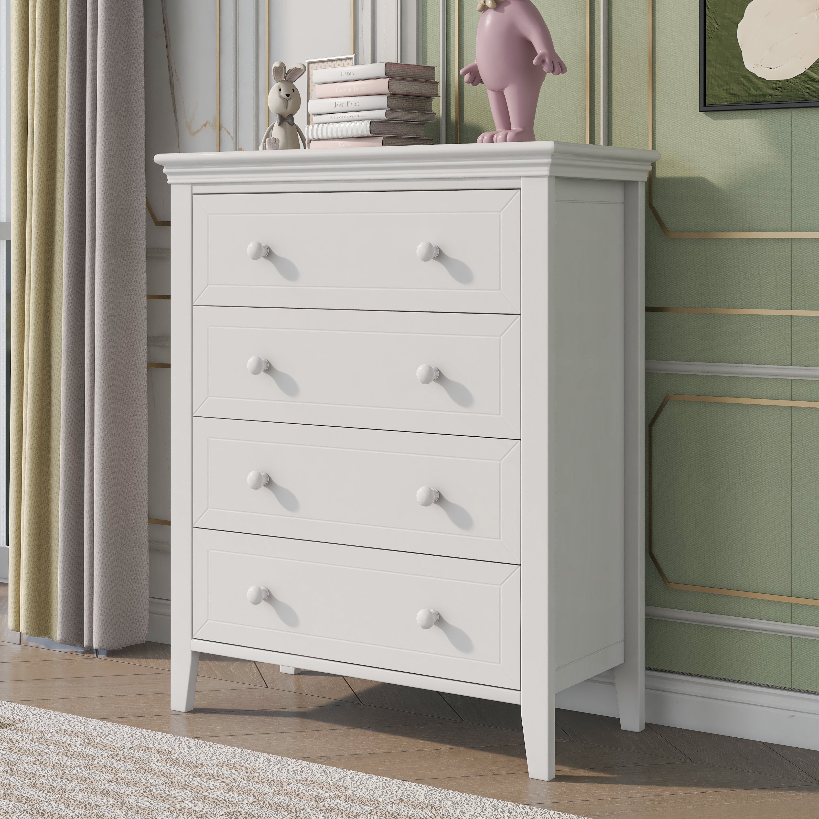 4-Drawer Solid Wood Chest in White