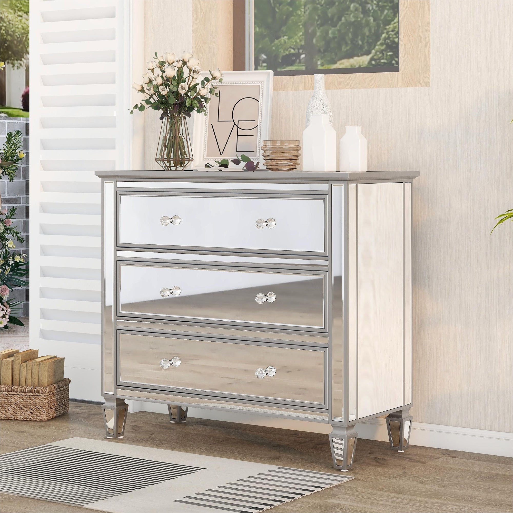 3-Drawer Glass Chest in Silver