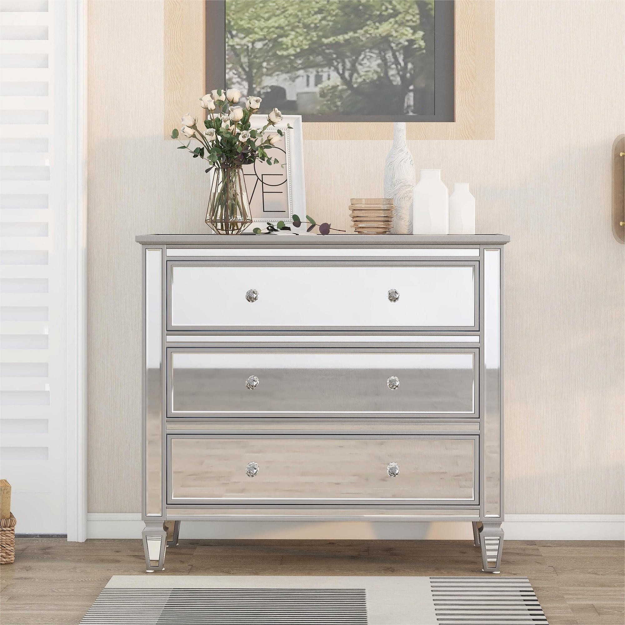 3-Drawer Glass Chest in Silver
