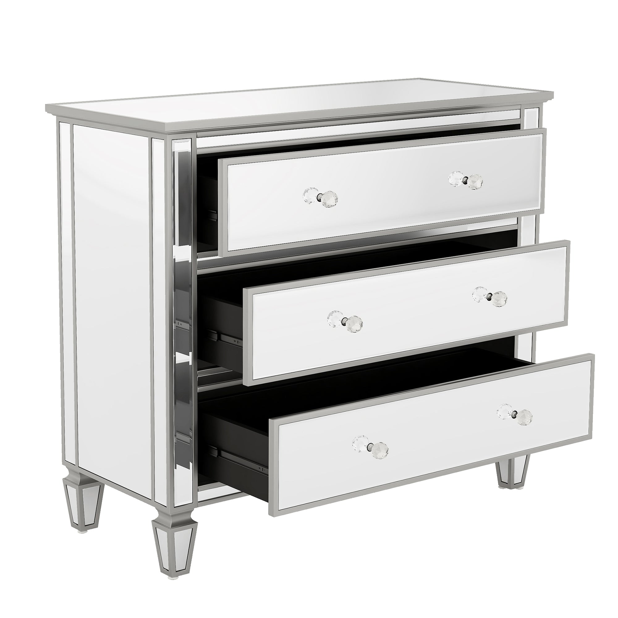 3-Drawer Glass Chest in Silver