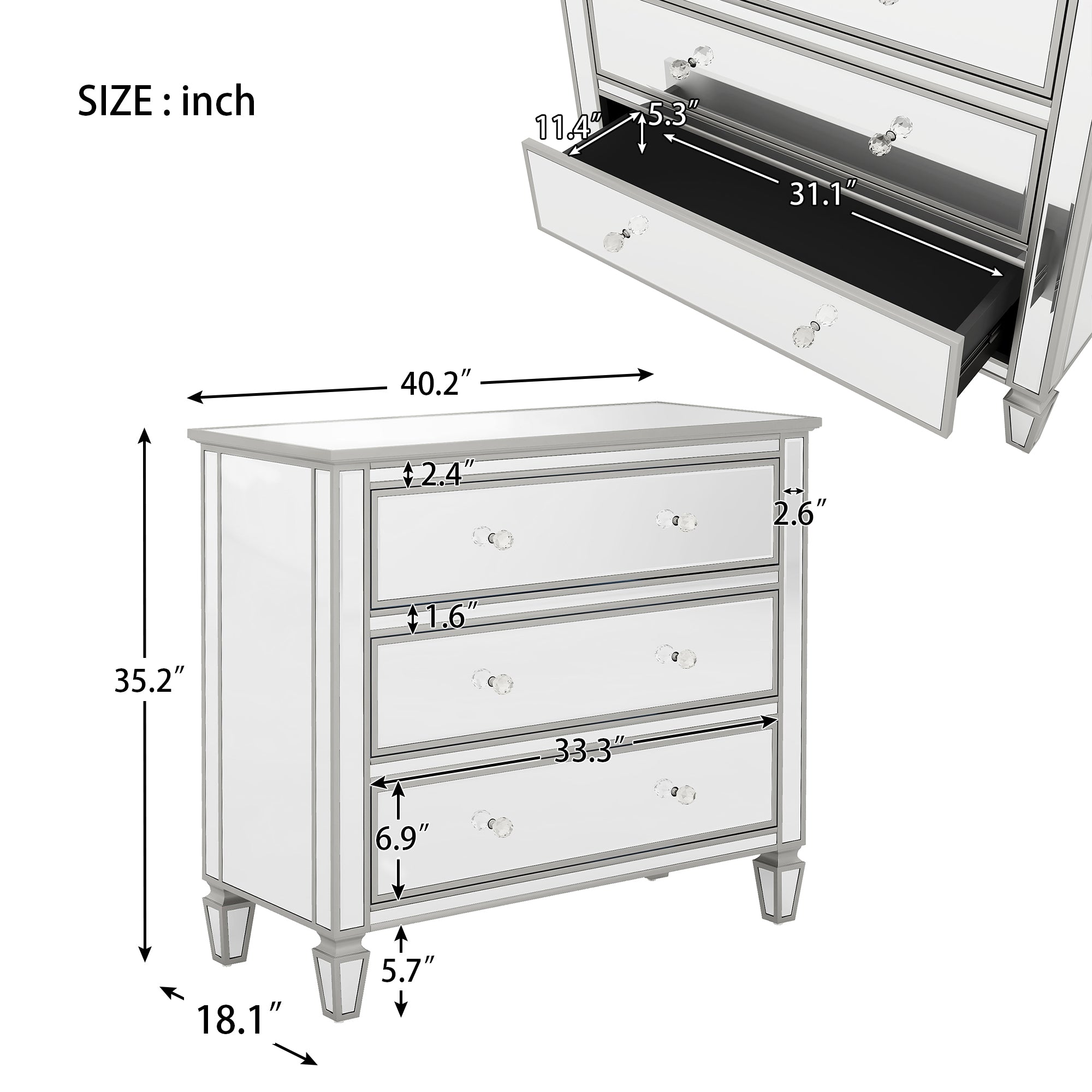 3-Drawer Glass Chest in Silver
