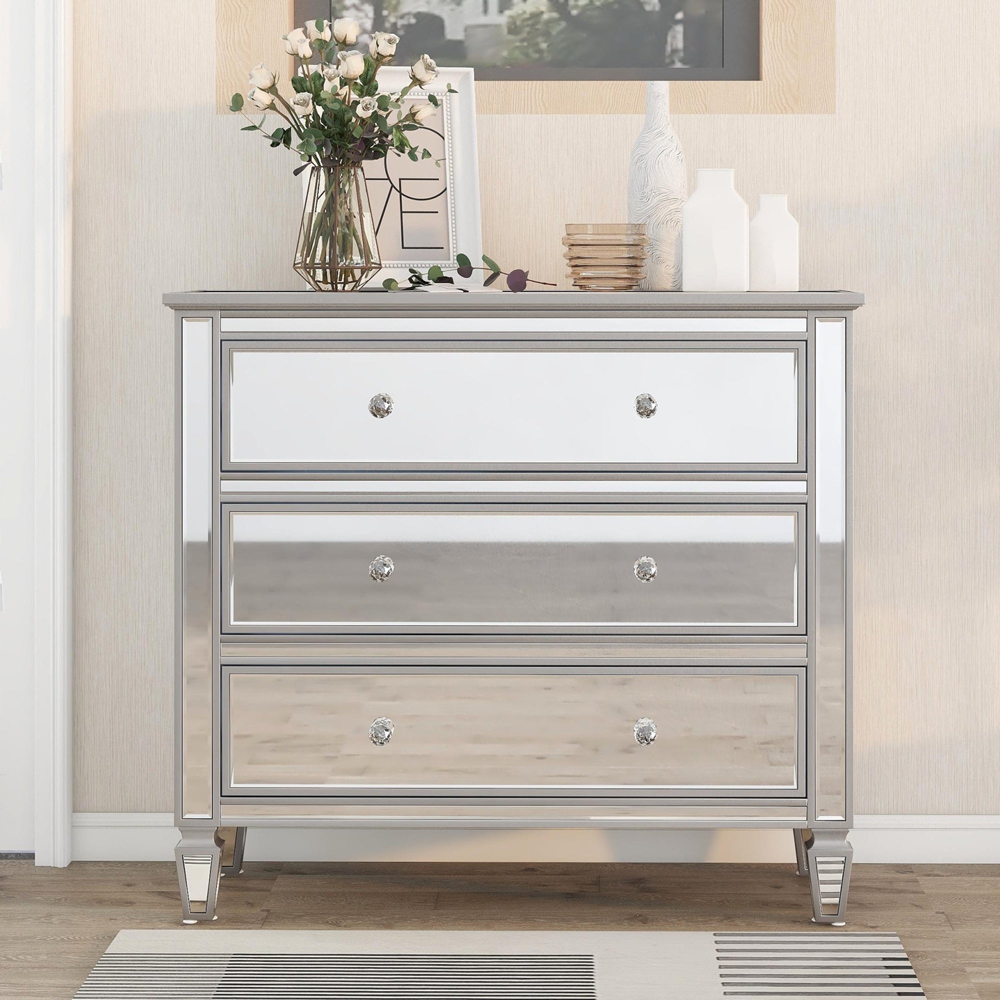 3-Drawer Glass Chest in Silver