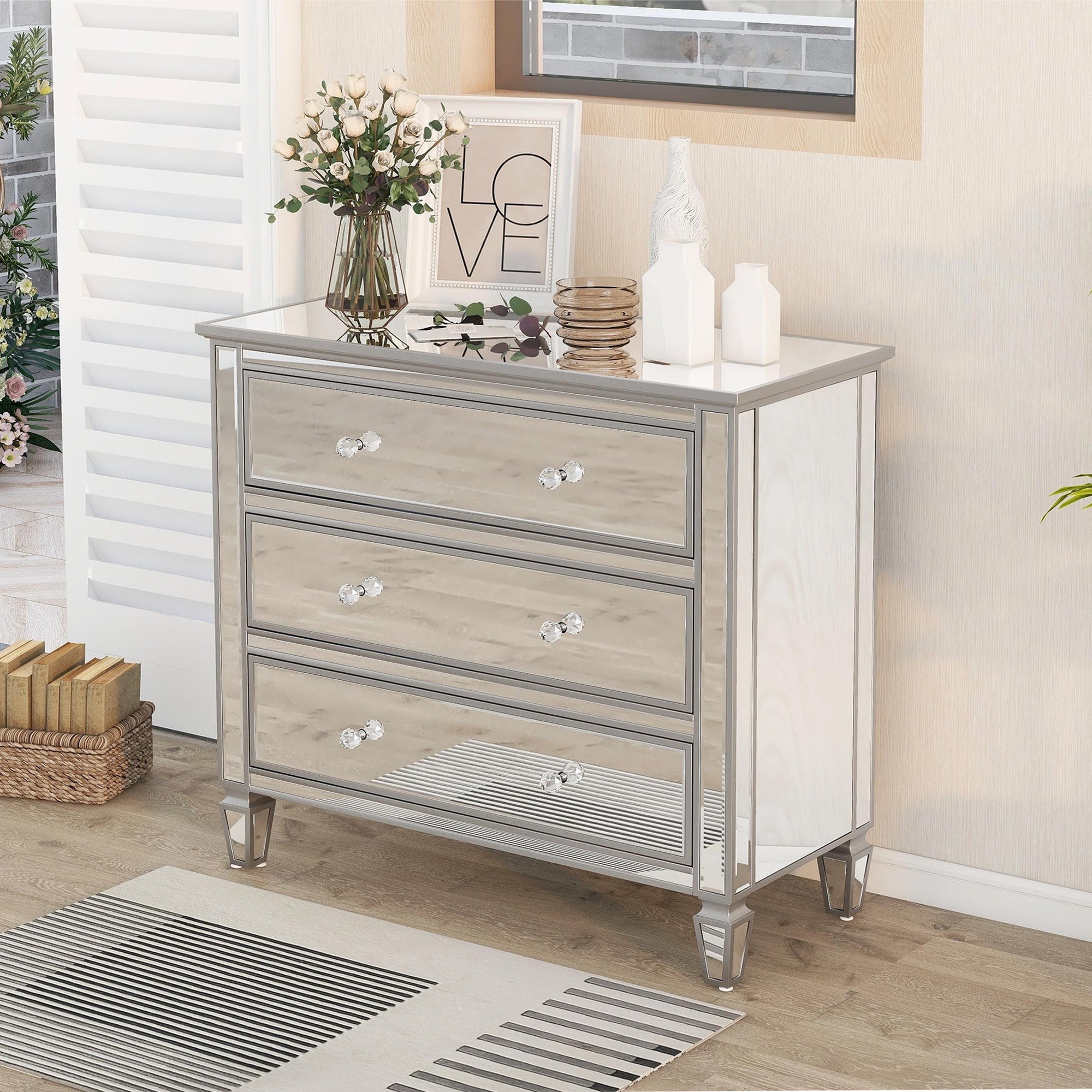 3-Drawer Glass Chest in Silver