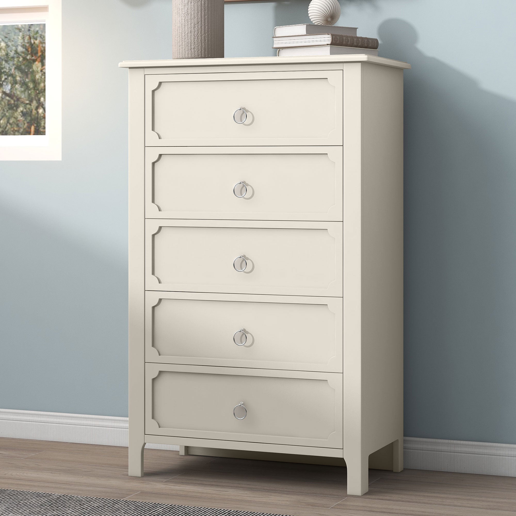 32" W 5-Drawer Solid Wood and MDF Chest in White