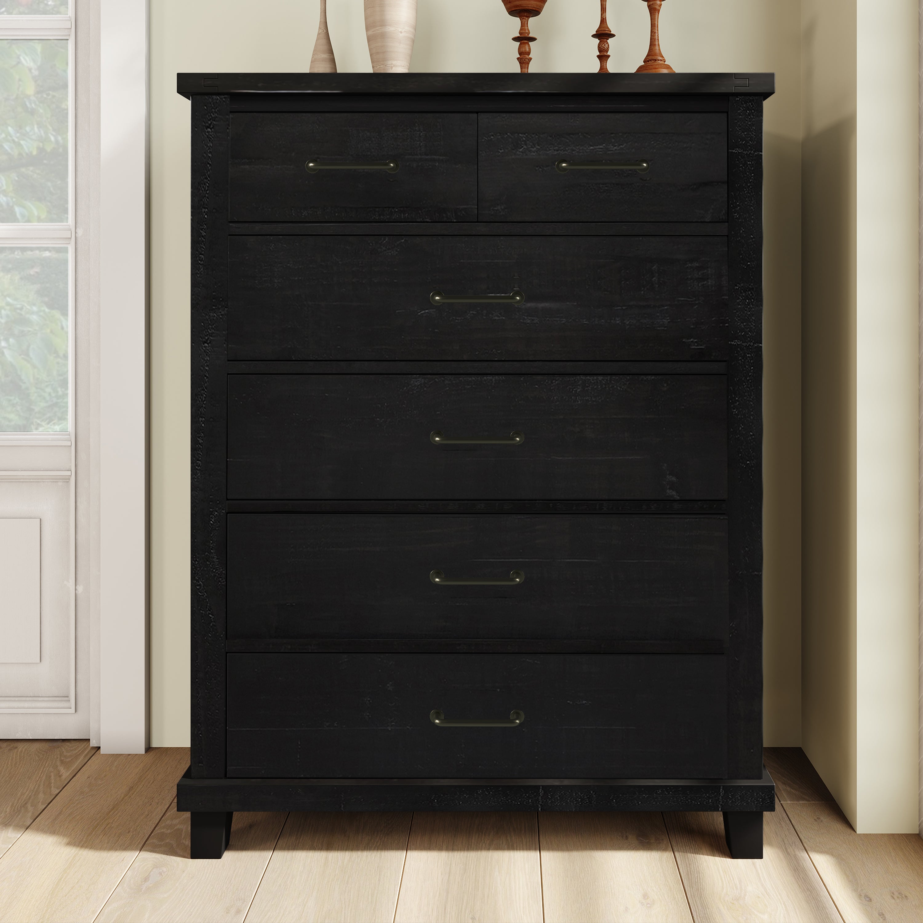 38" W 6-Drawer Solid Wood and MDF Chest in Coffee