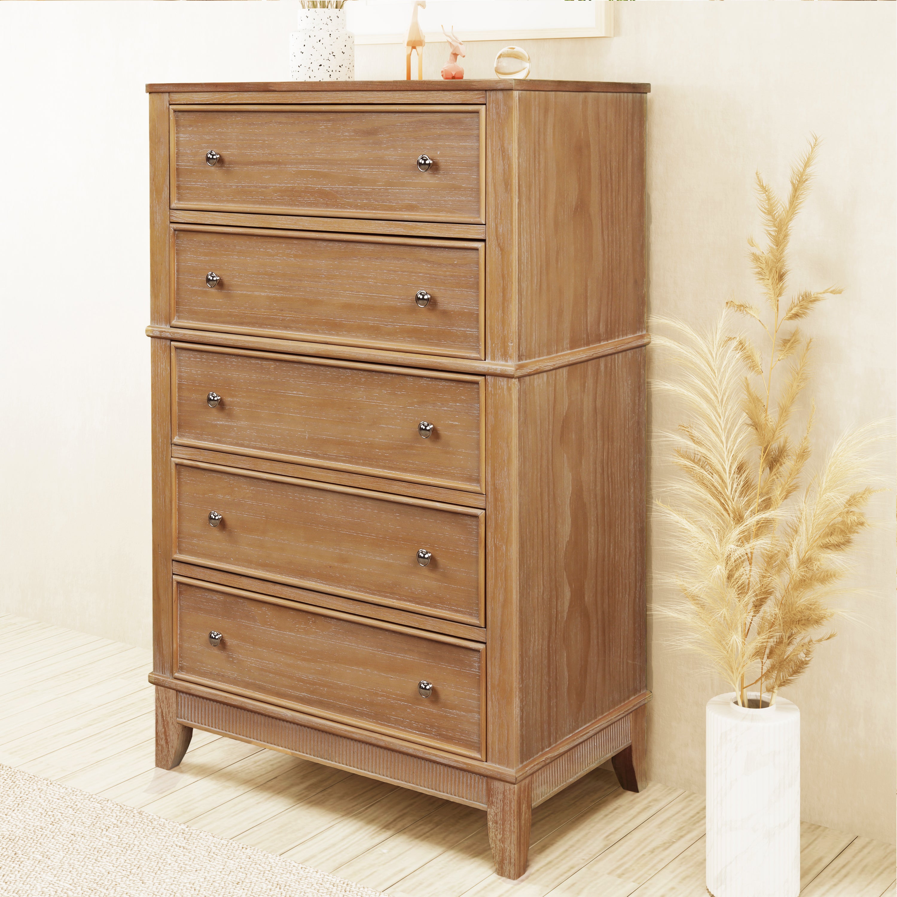 5-Drawer Solid Wood Chest in Natural
