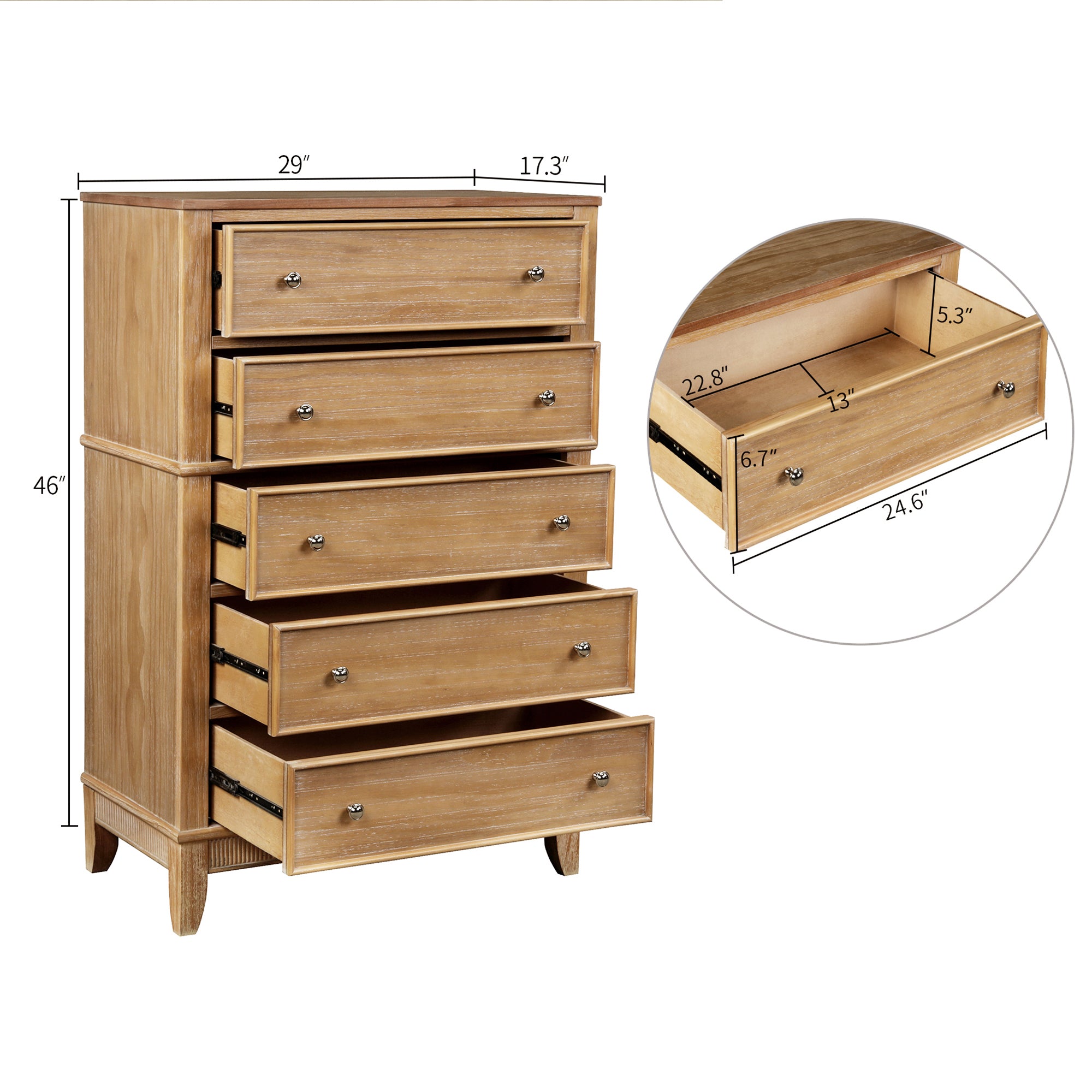 5-Drawer Solid Wood Chest in Natural