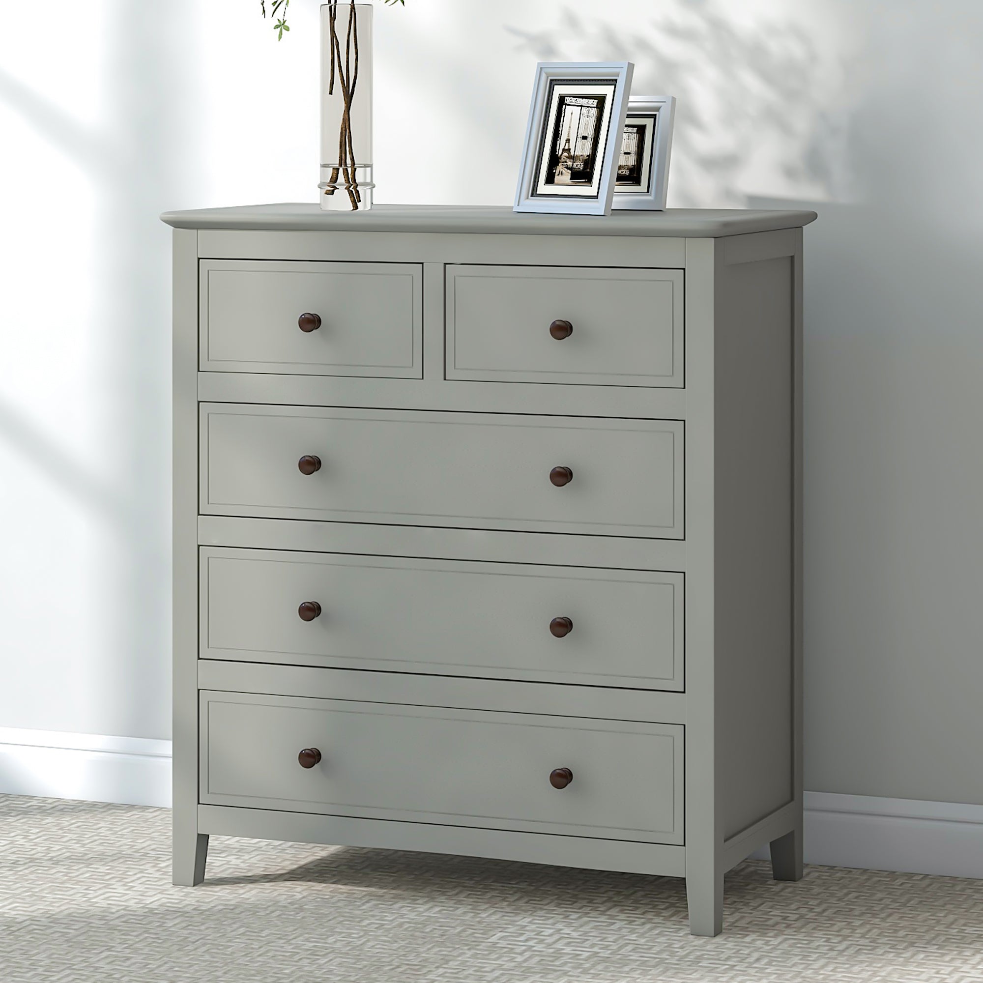 32.6"L 5-Drawer Solid Wood Chest