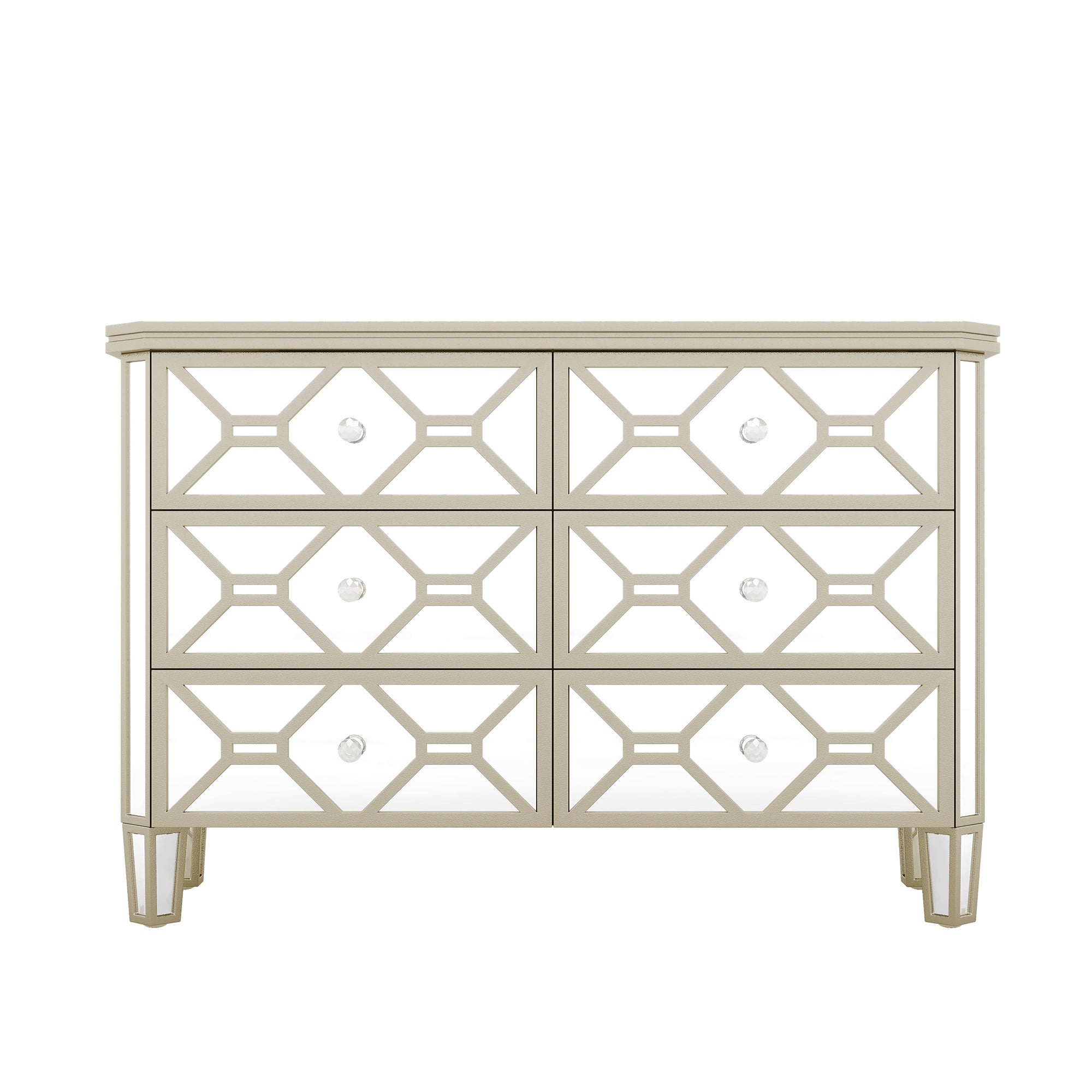 47.24 in. W 6-Drawer Glass Dresser in Silver