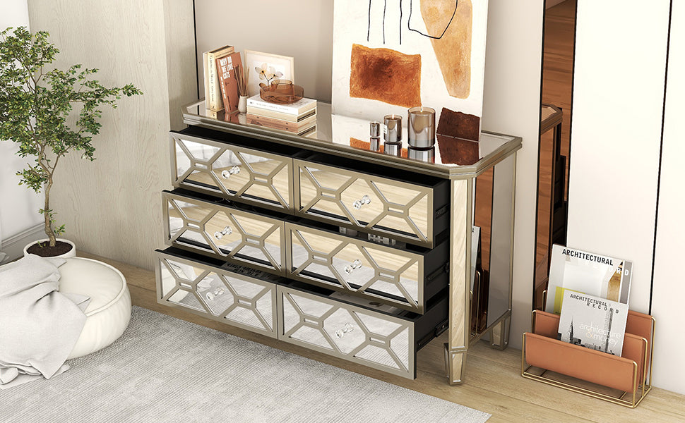47.24 in. W 6-Drawer Glass Dresser in Silver