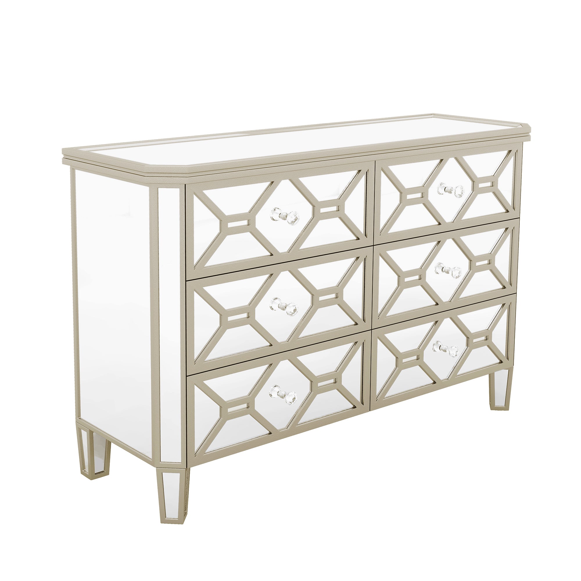 47.24 in. W 6-Drawer Glass Dresser in Silver