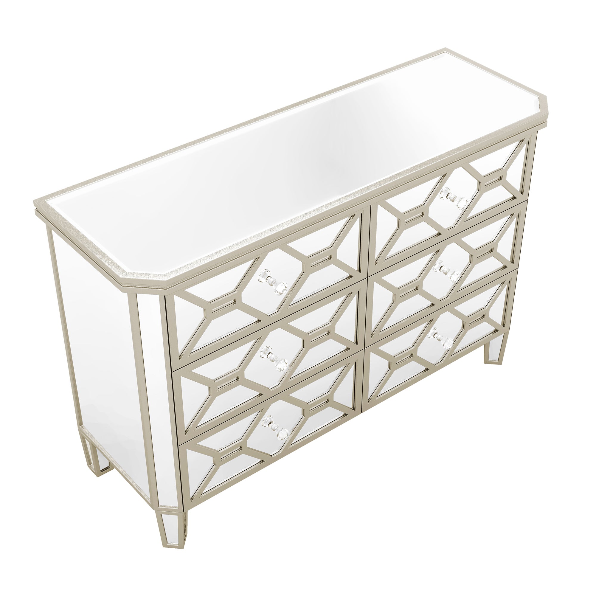 47.24 in. W 6-Drawer Glass Dresser in Silver