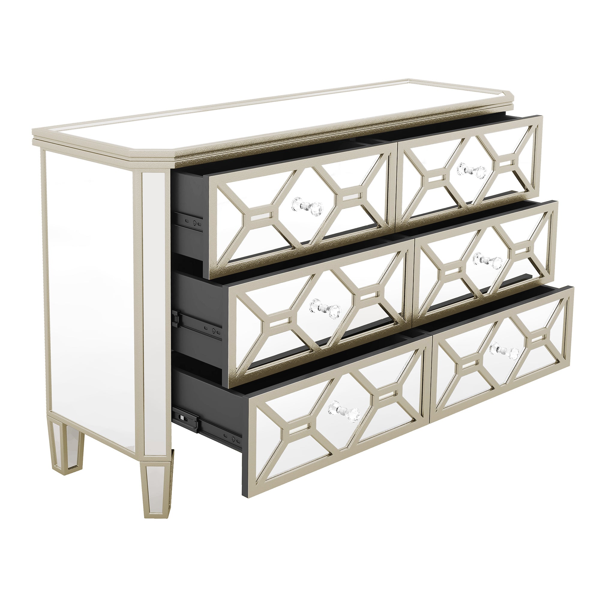 47.24 in. W 6-Drawer Glass Dresser in Silver
