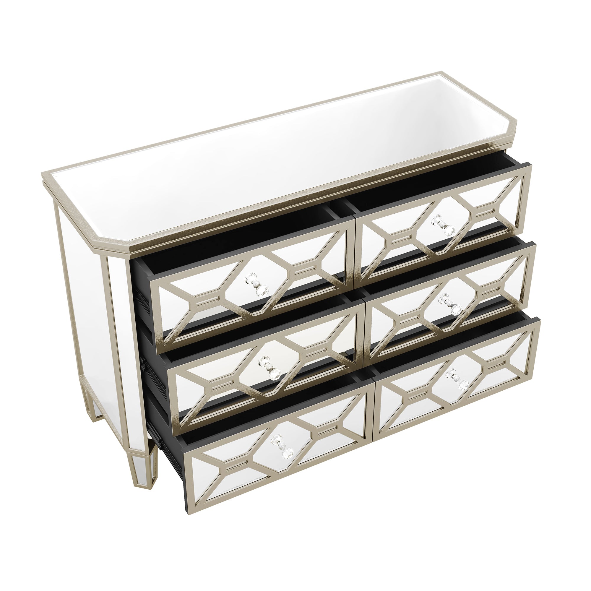 47.24 in. W 6-Drawer Glass Dresser in Silver