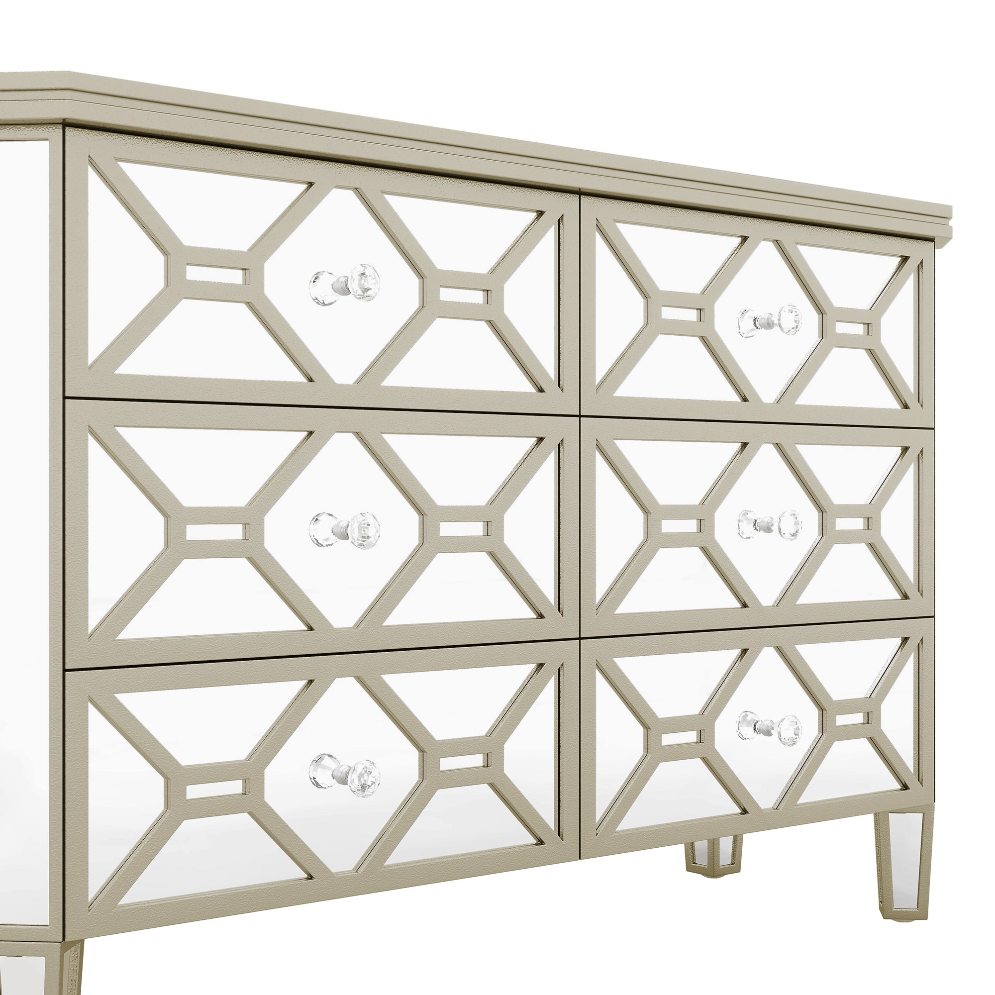 47.24 in. W 6-Drawer Glass Dresser in Silver