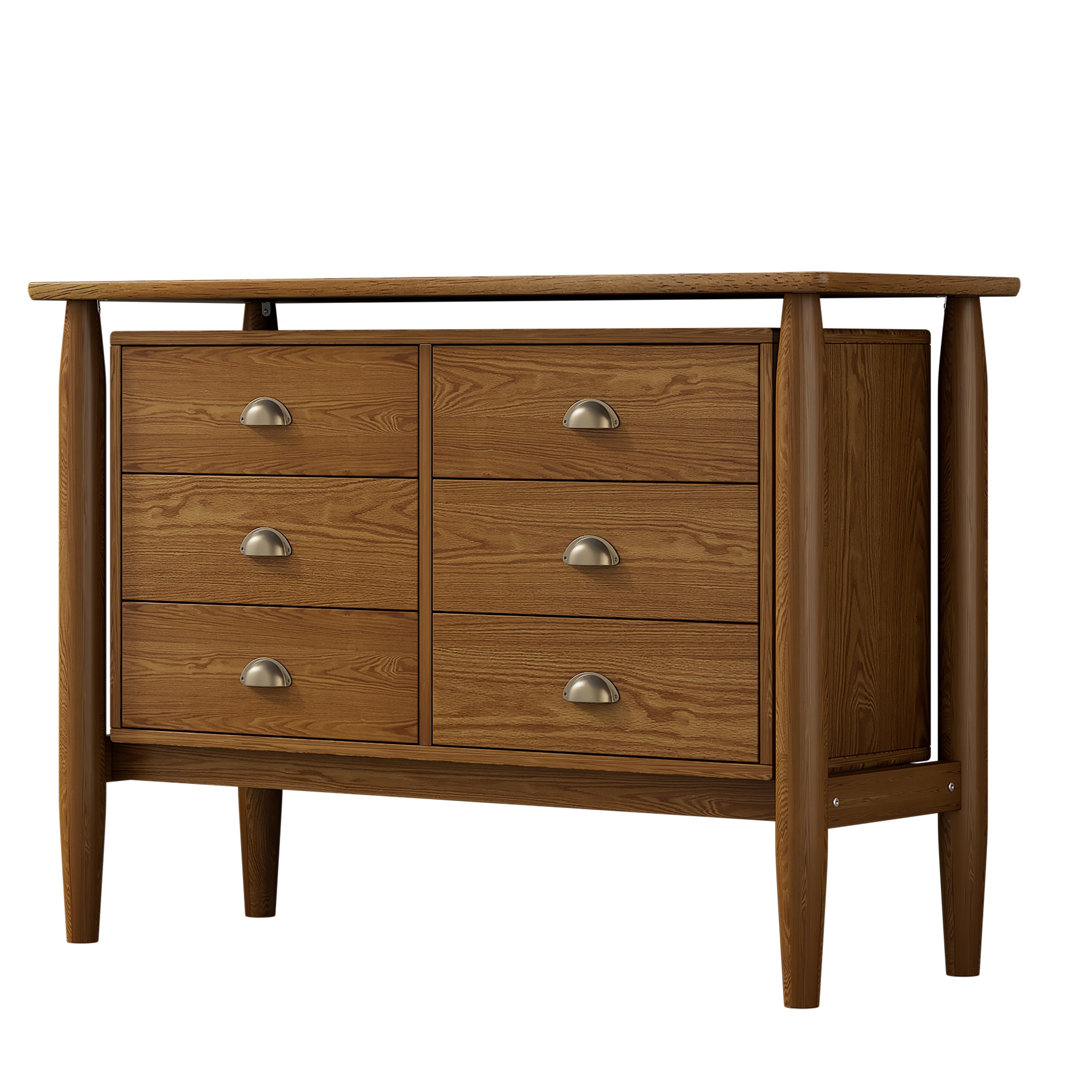 47.2"L 6-Drawer Rubberwood Dresser in Walnut