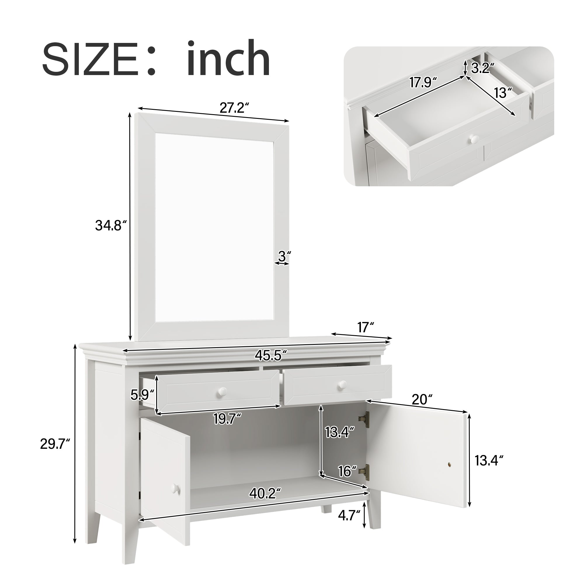 46" 2-Drawer Solid Wood with Ample Storage Space