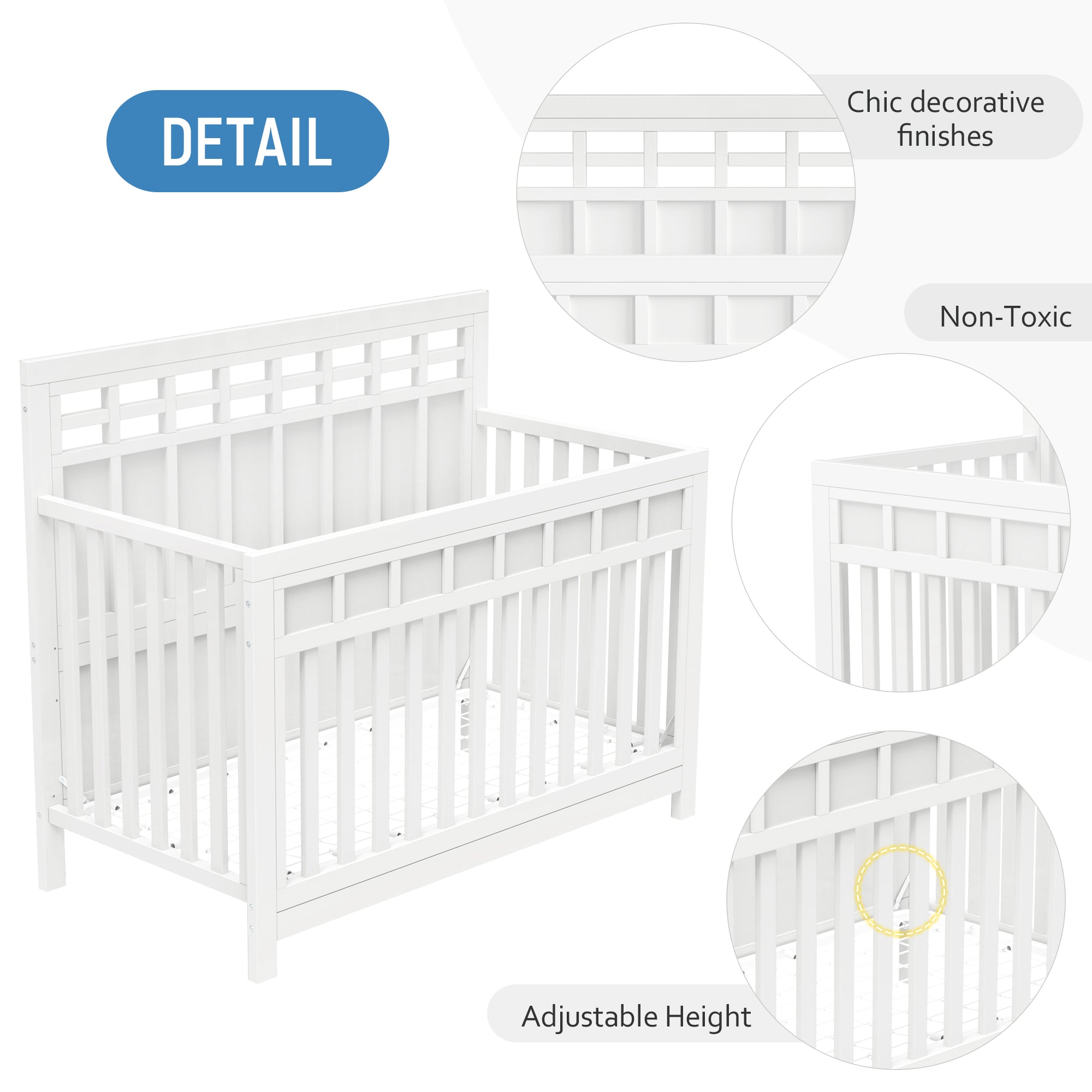 54 inch Pine Solid Wood Certified Baby Safe Crib