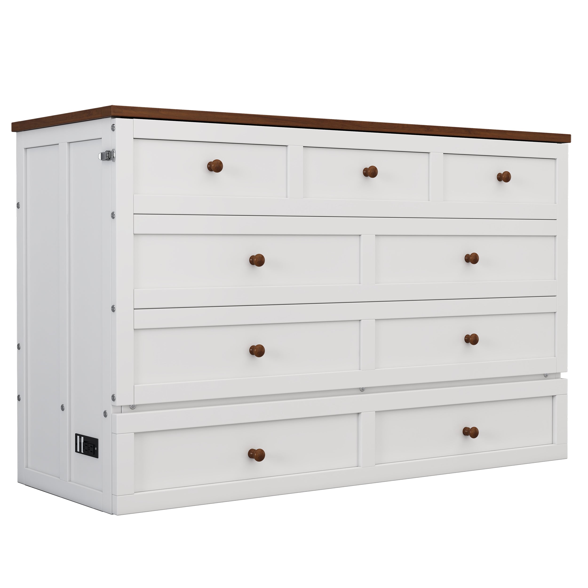 Solid Pine Murphy Bed Chest with Charging Station and Large Storage Drawer