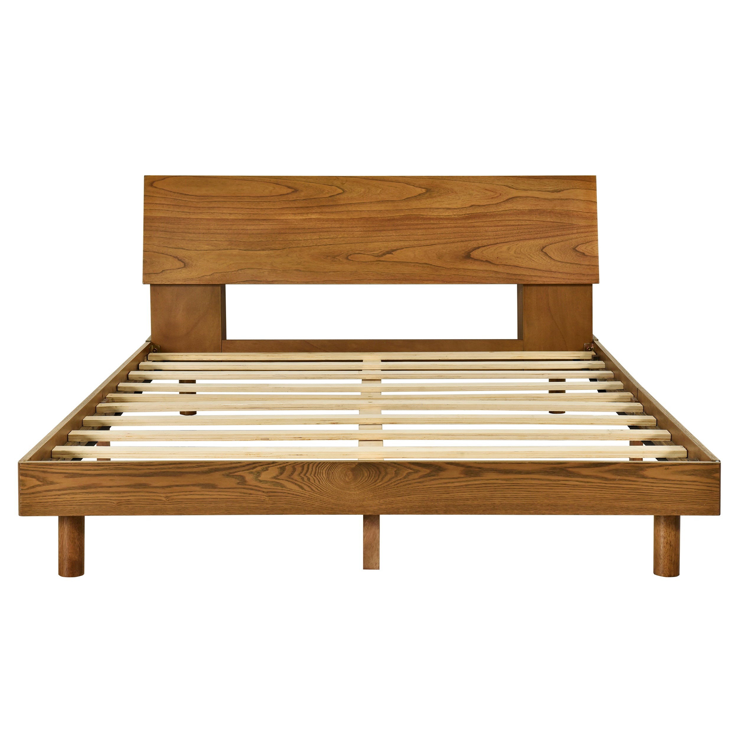 Queen Size Mid Century Platform Bed with Bookshelf and Led Lights and USB Port