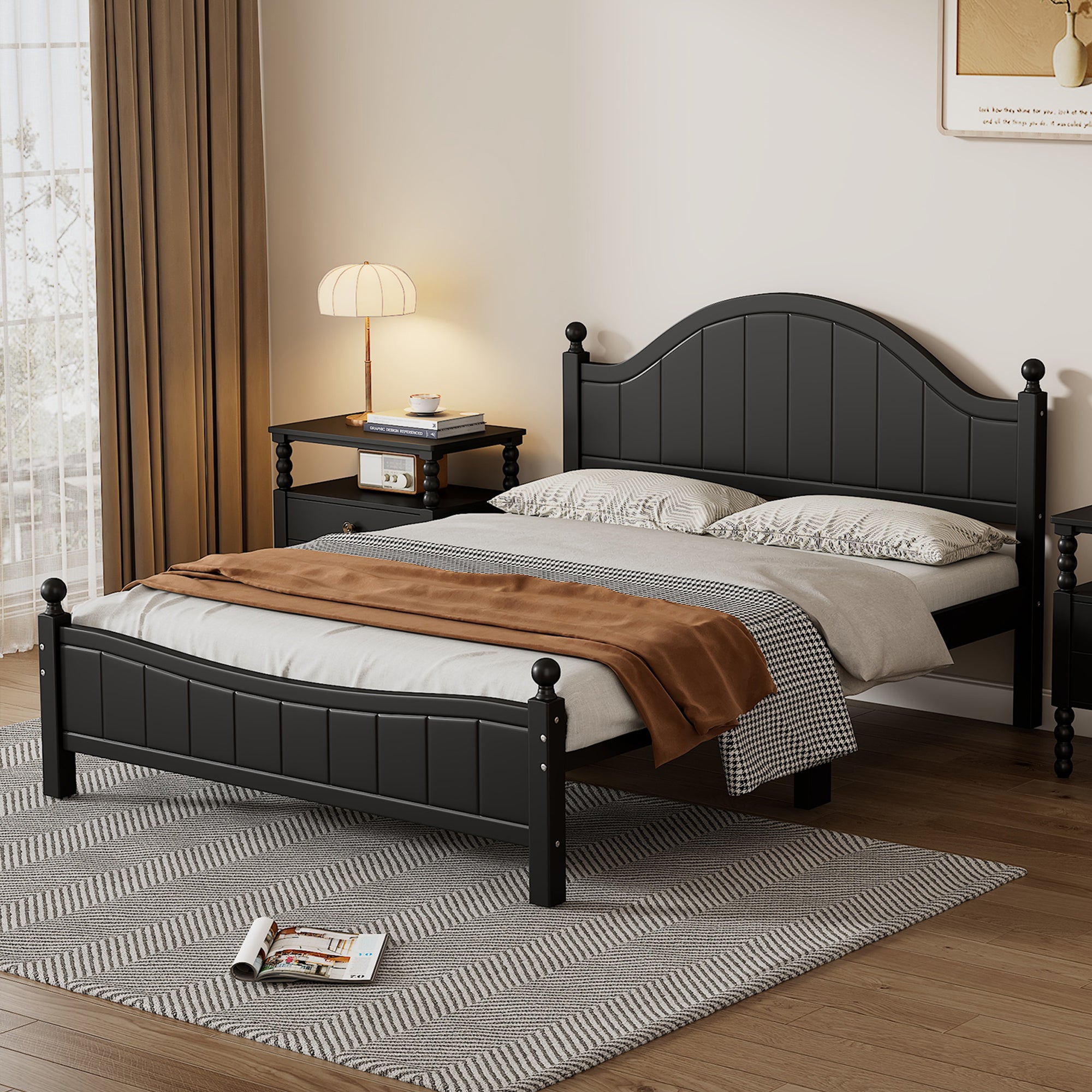 Traditional Concise Style Full Wood Platform Bed