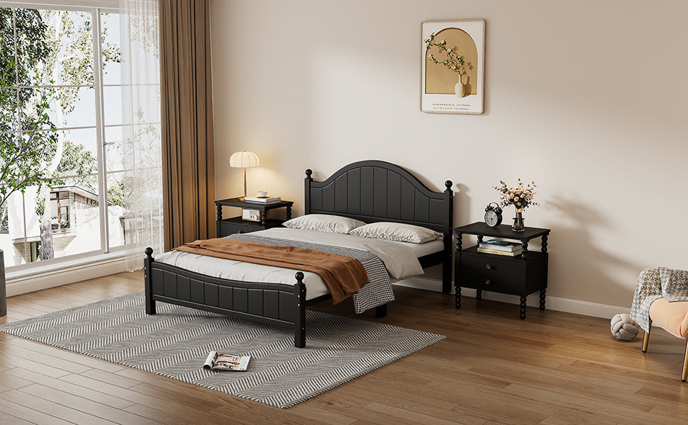 Traditional Concise Style Full Wood Platform Bed
