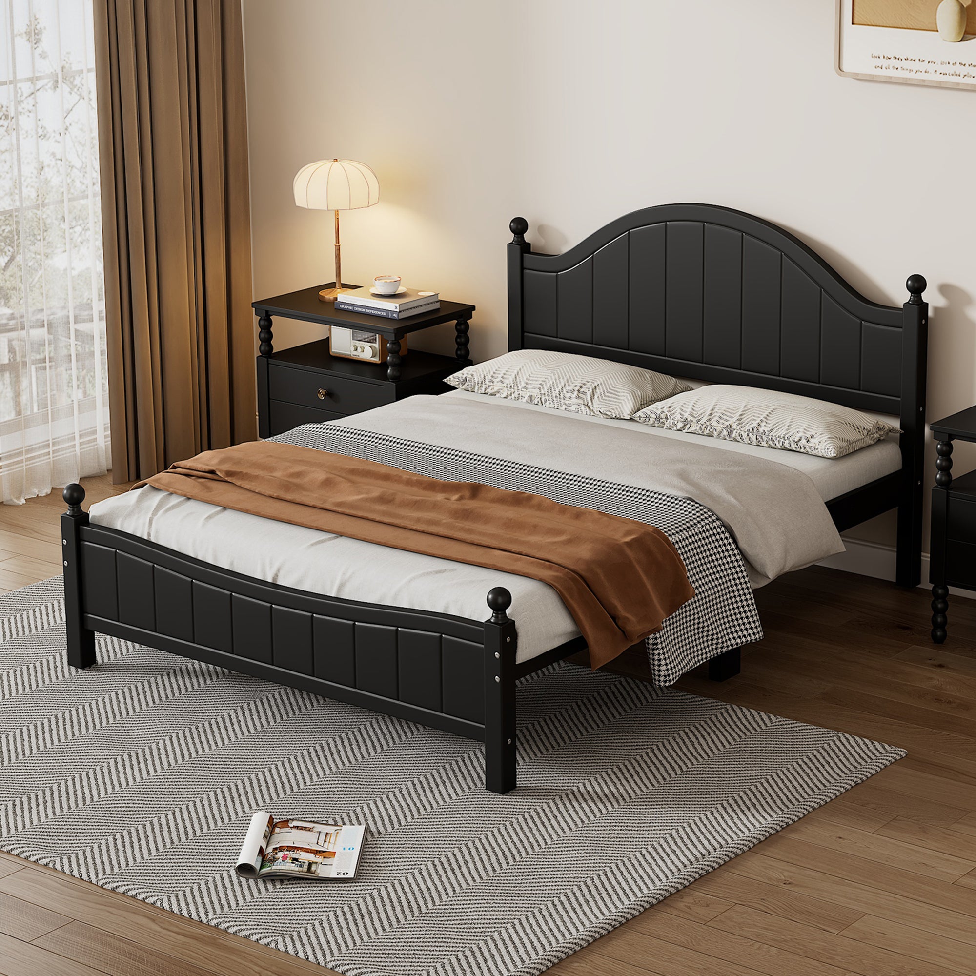 Traditional Concise Style Full Wood Platform Bed