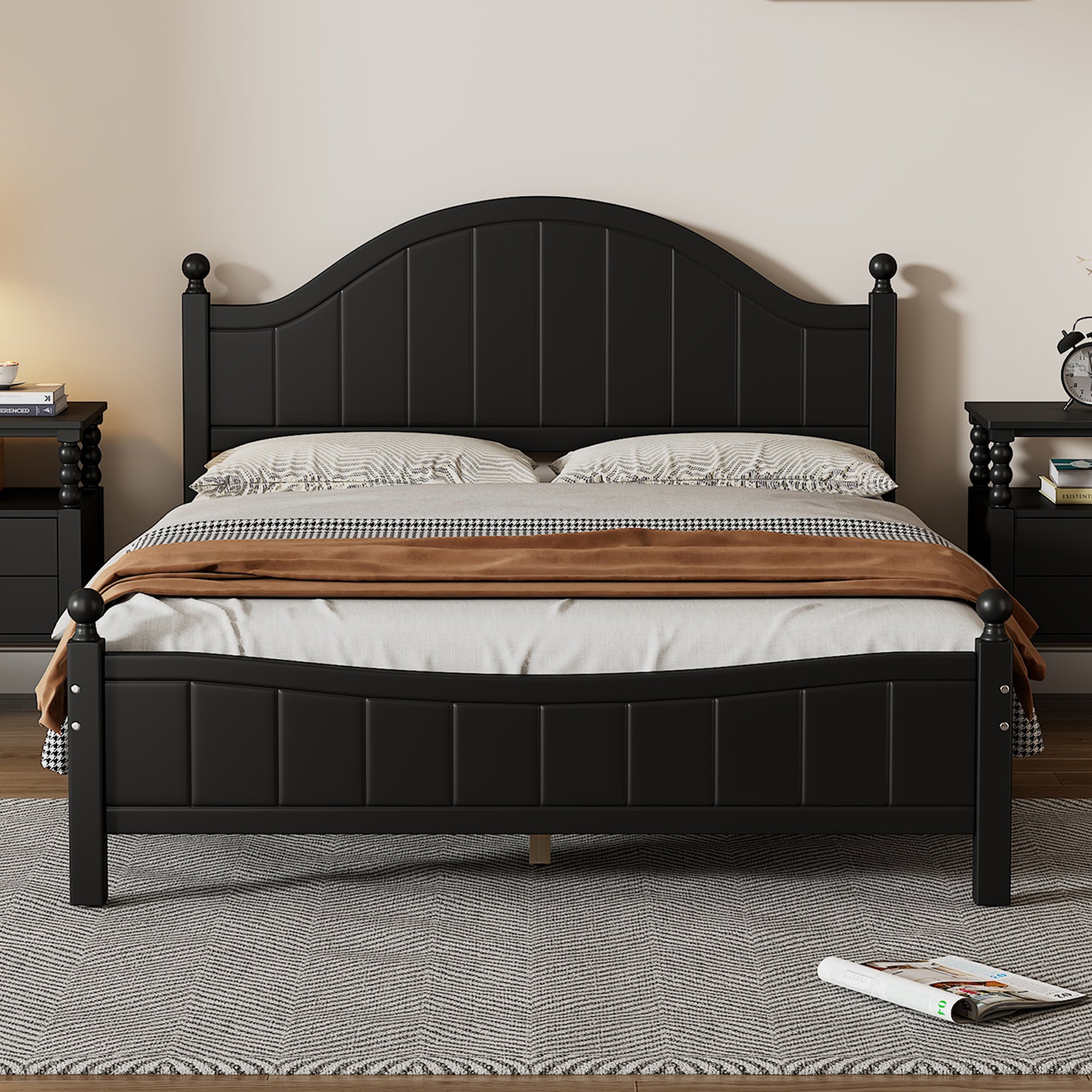 Traditional Concise Style Full Wood Platform Bed