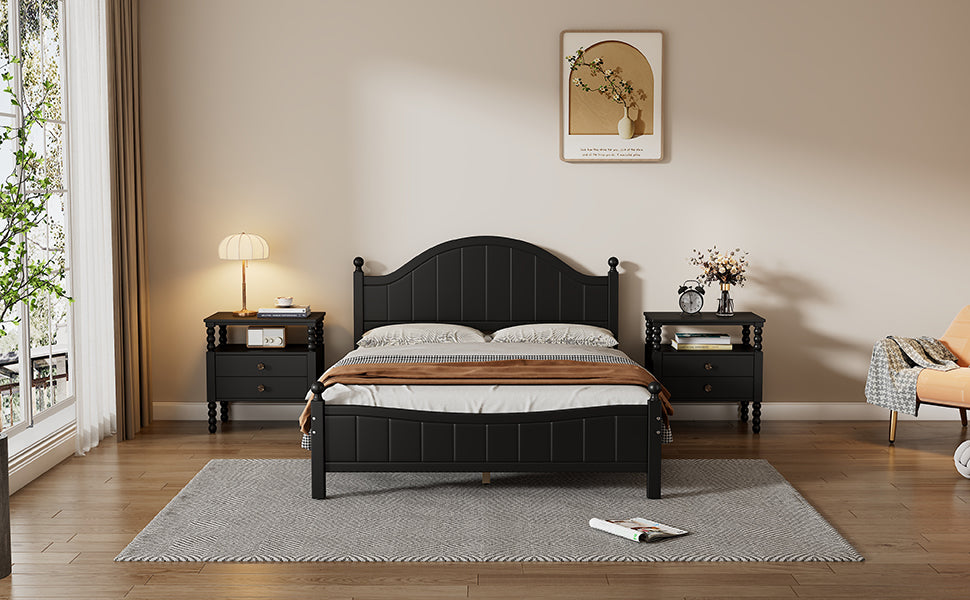 Traditional Concise Style Full Wood Platform Bed