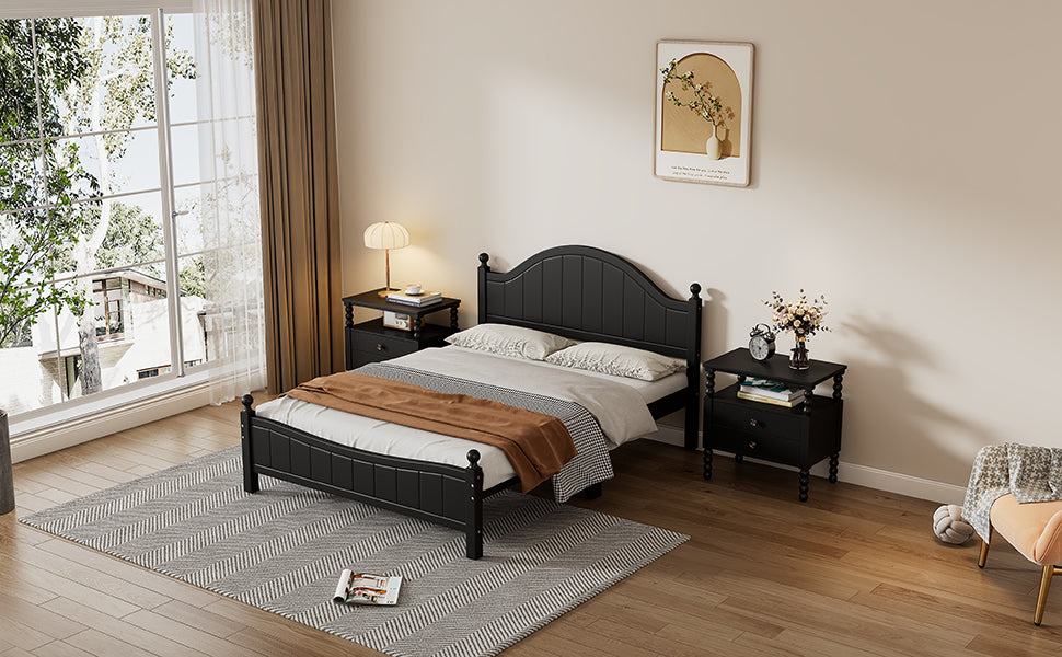 Traditional Concise Style Full Wood Platform Bed