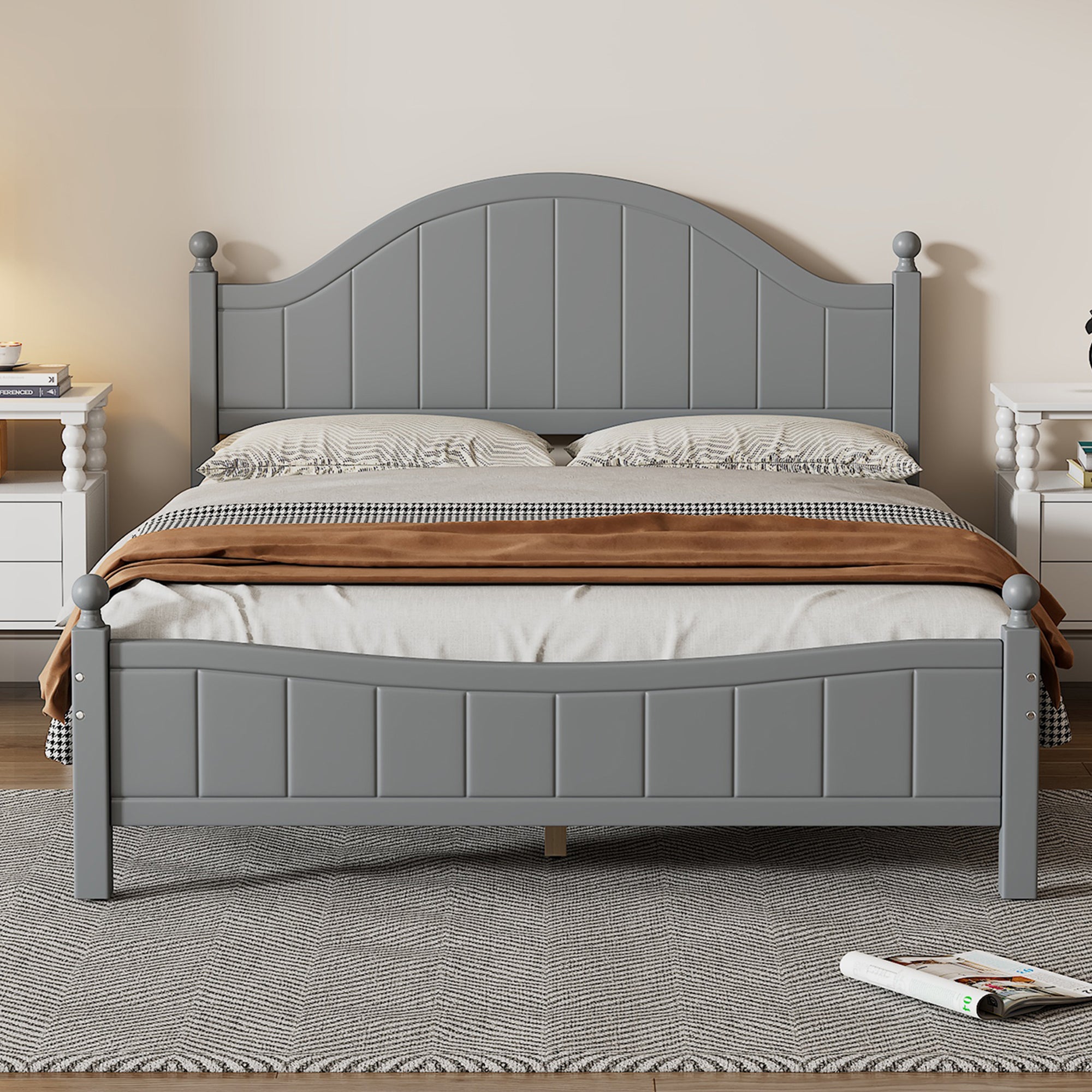 Traditional Concise Style Full Wood Platform Bed