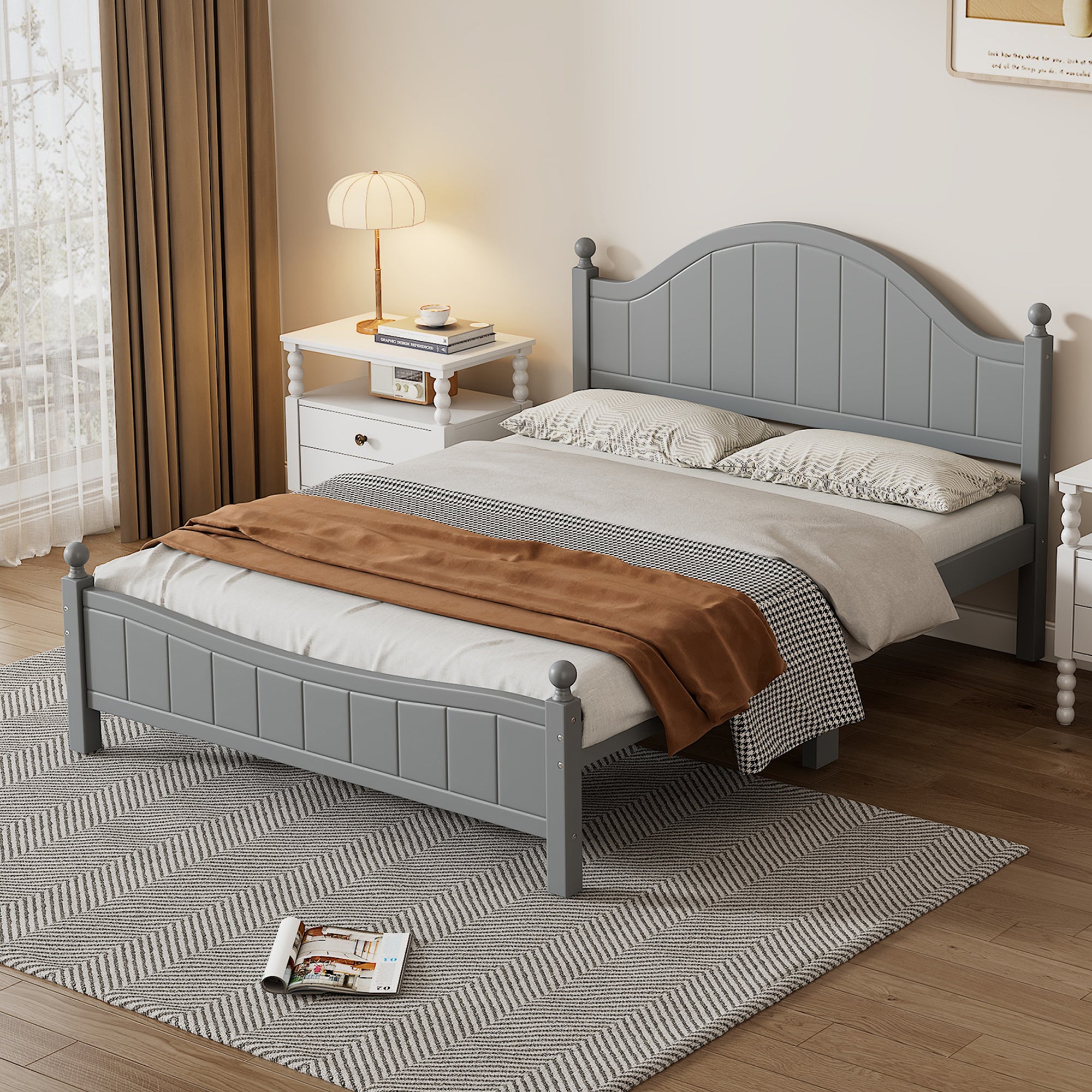Traditional Concise Style Full Wood Platform Bed