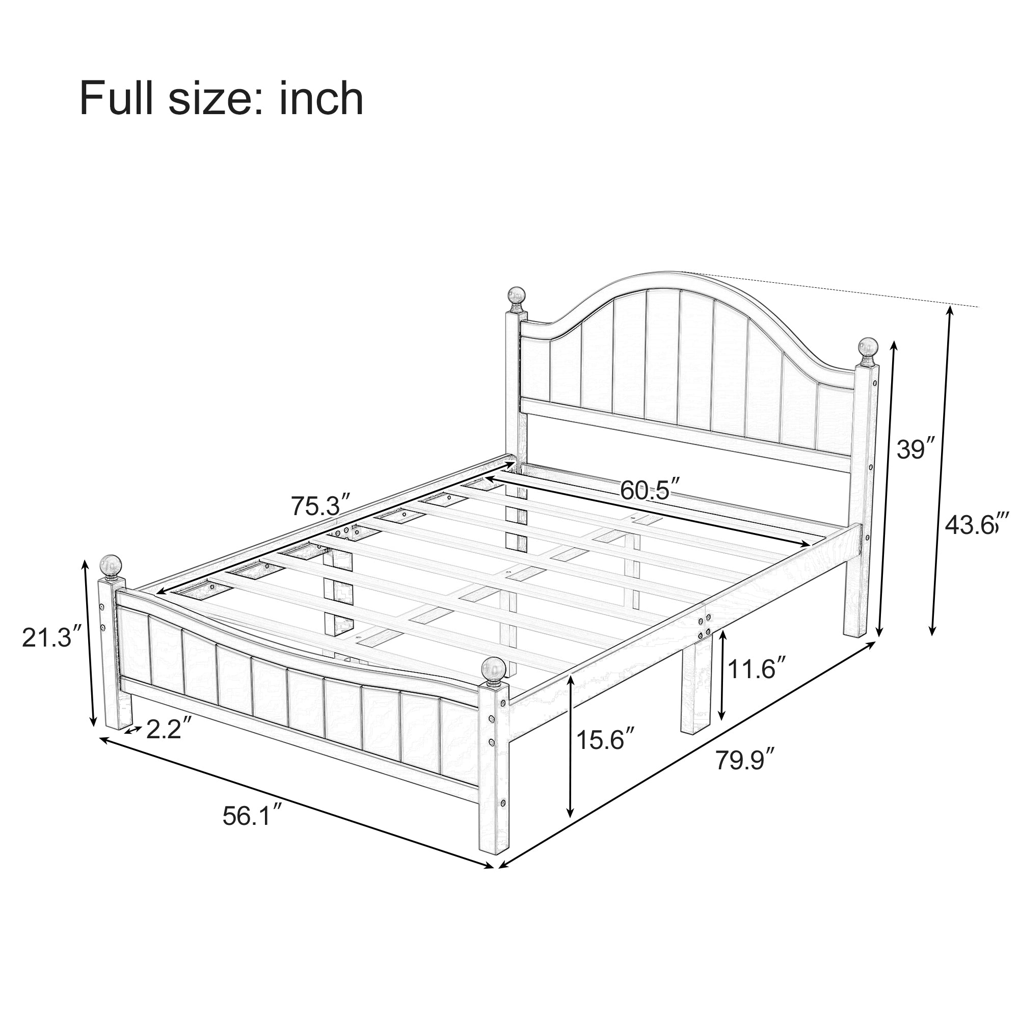 Traditional Concise Style Full Wood Platform Bed