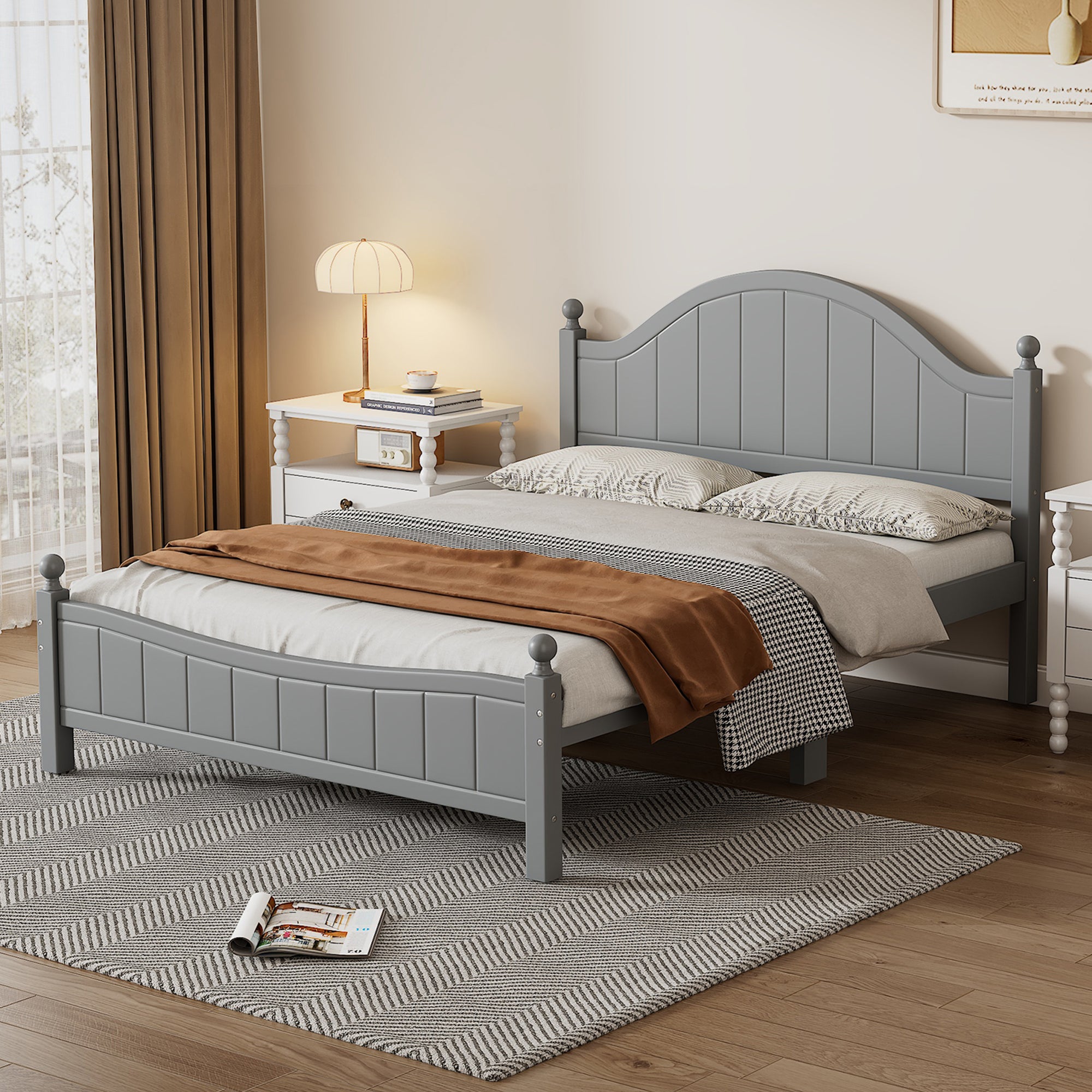 Traditional Concise Style Full Wood Platform Bed