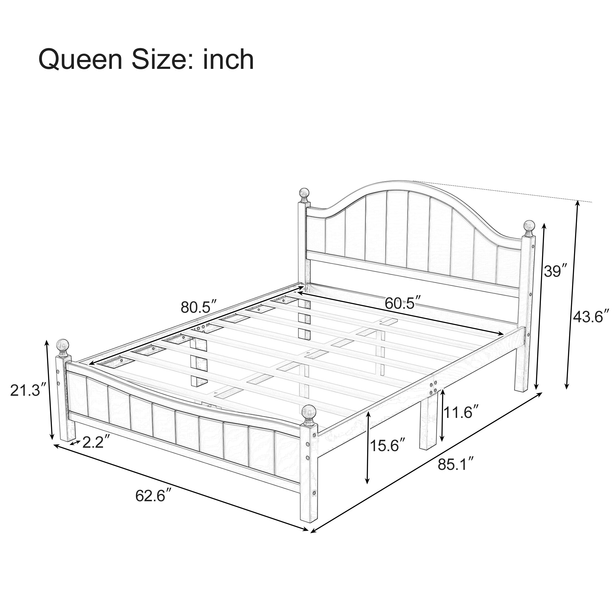 Traditional Concise Style Queen Wood Platform Bed