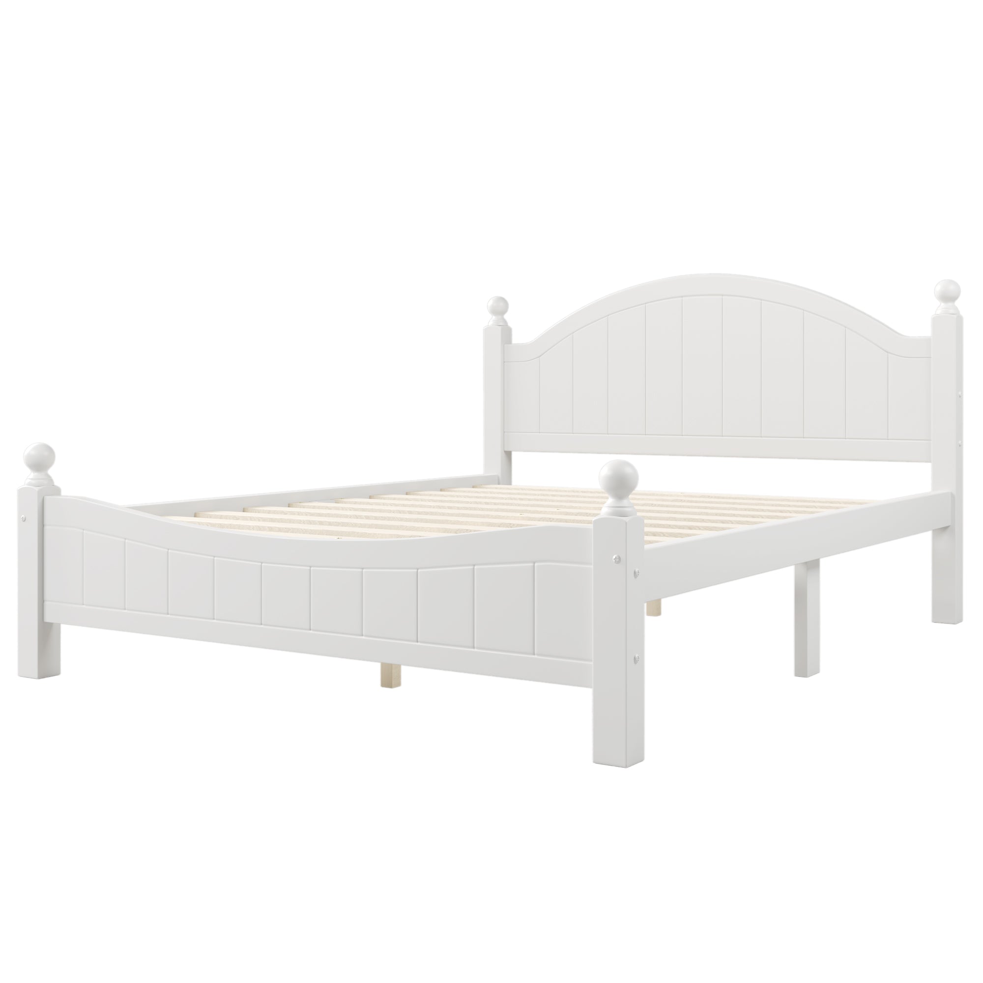 Traditional Concise Style Queen Wood Platform Bed in White