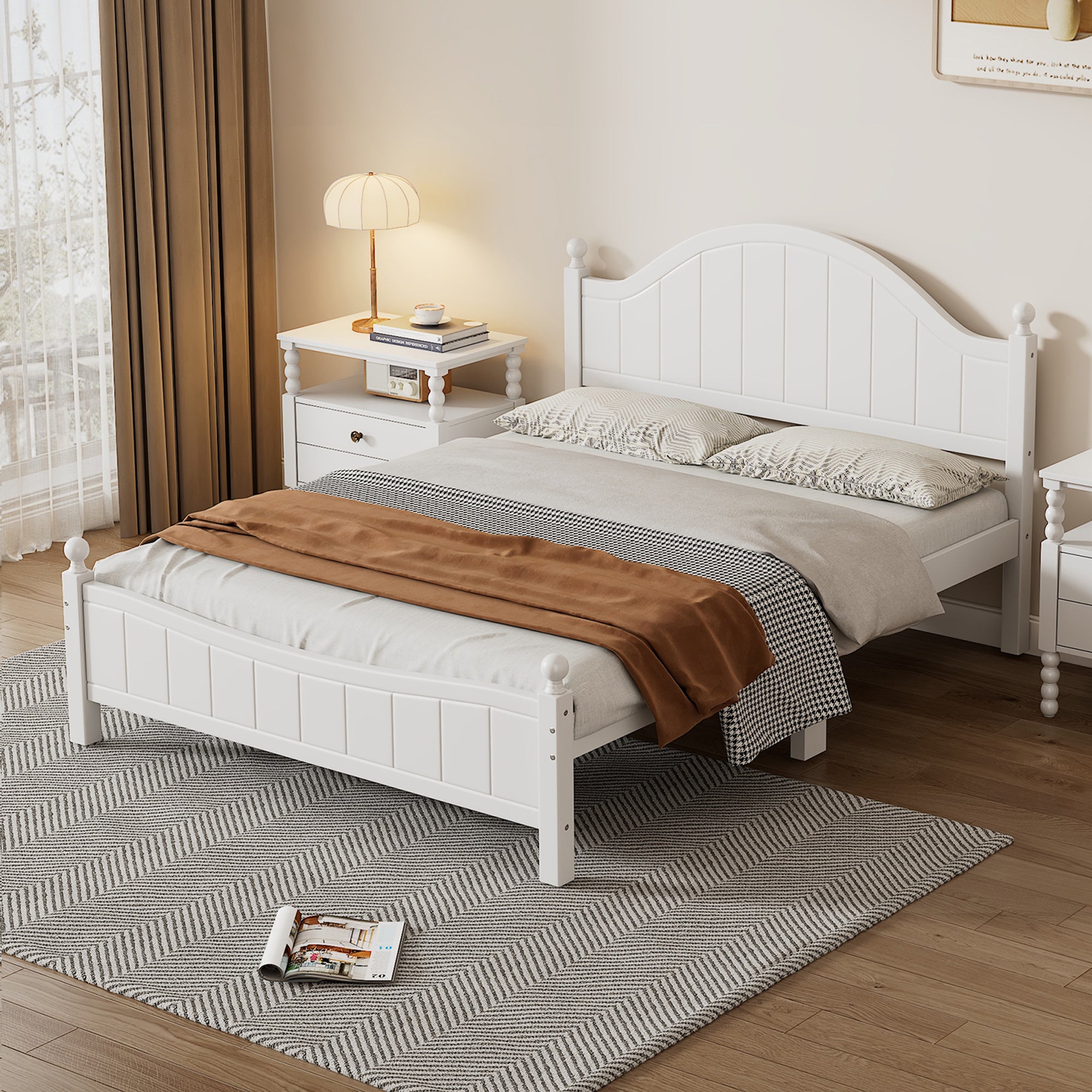 Traditional Concise Style Queen Wood Platform Bed in White
