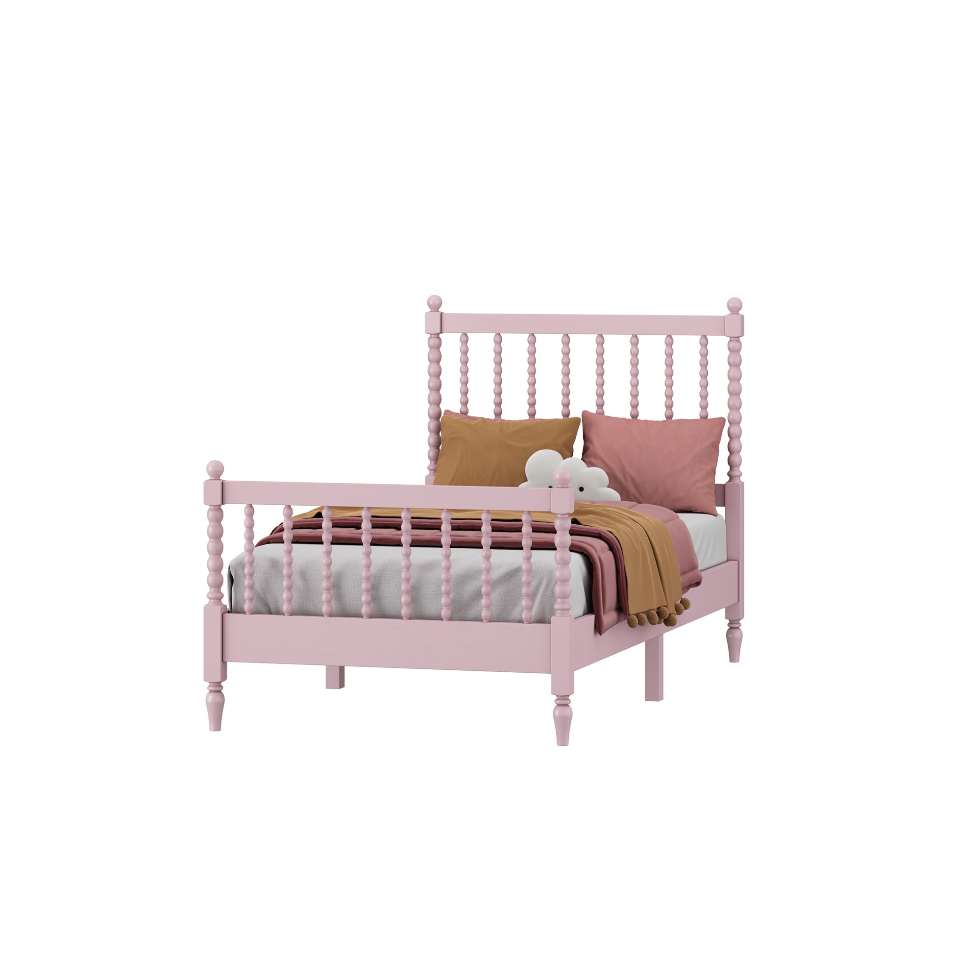 Twin Size Wood Platform Bed with Gourd Shaped Headboard and Footboard