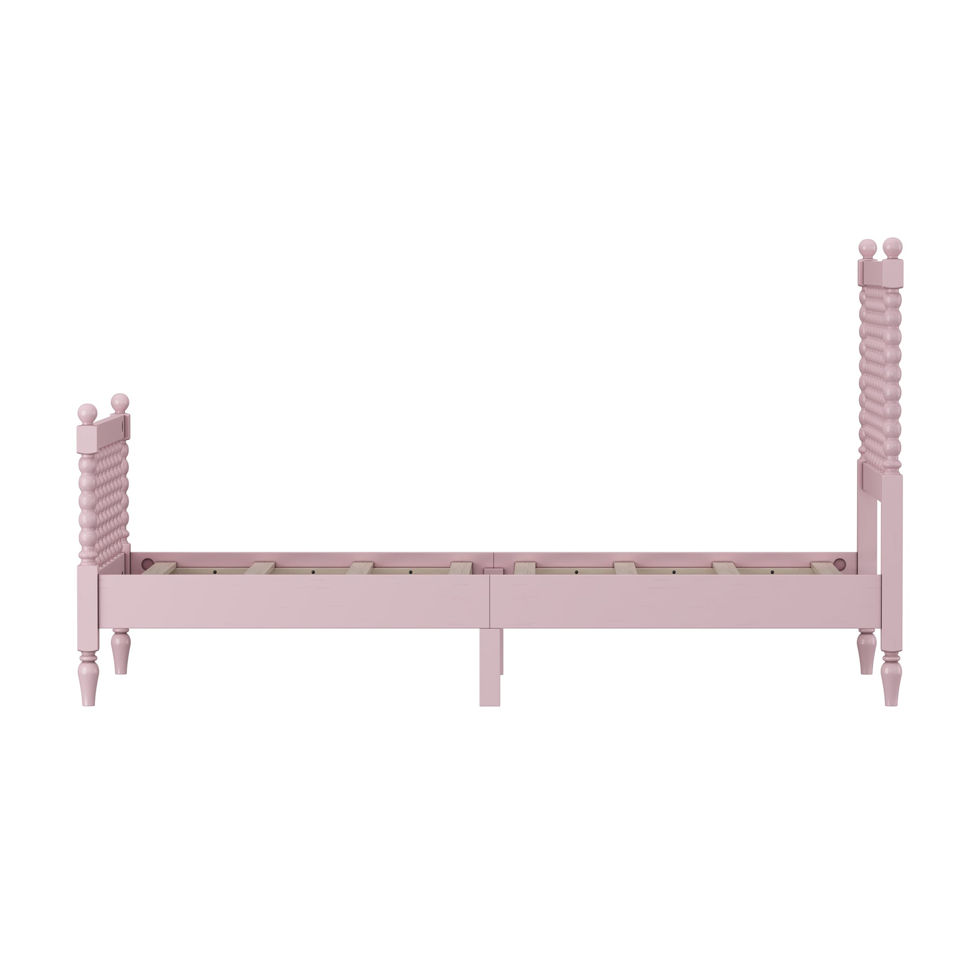 Twin Size Wood Platform Bed with Gourd Shaped Headboard and Footboard