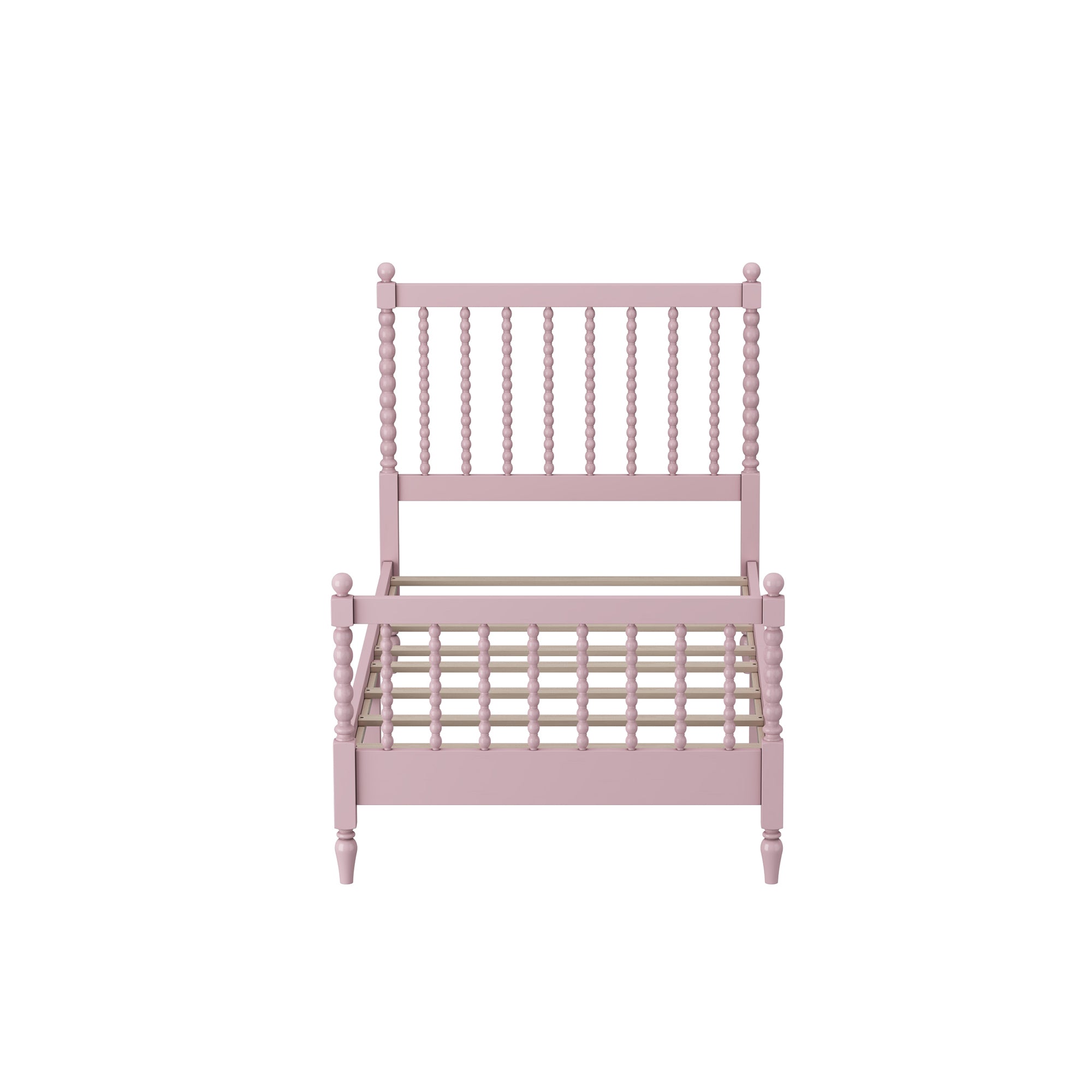 Twin Size Wood Platform Bed with Gourd Shaped Headboard and Footboard