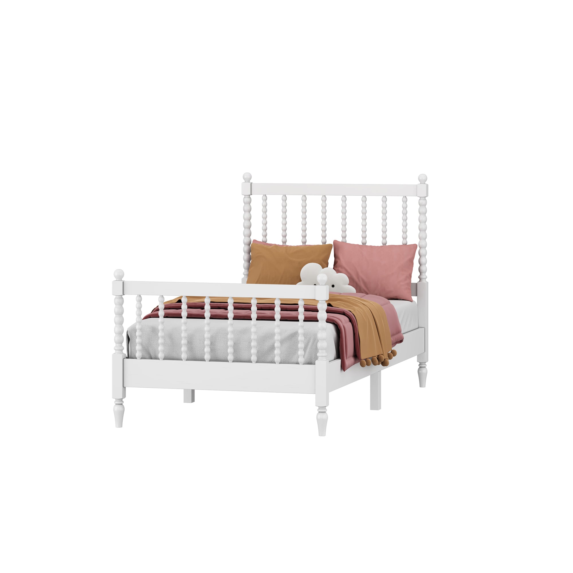 Twin Size Wood Platform Bed with Gourd Shaped Headboard and Footboard