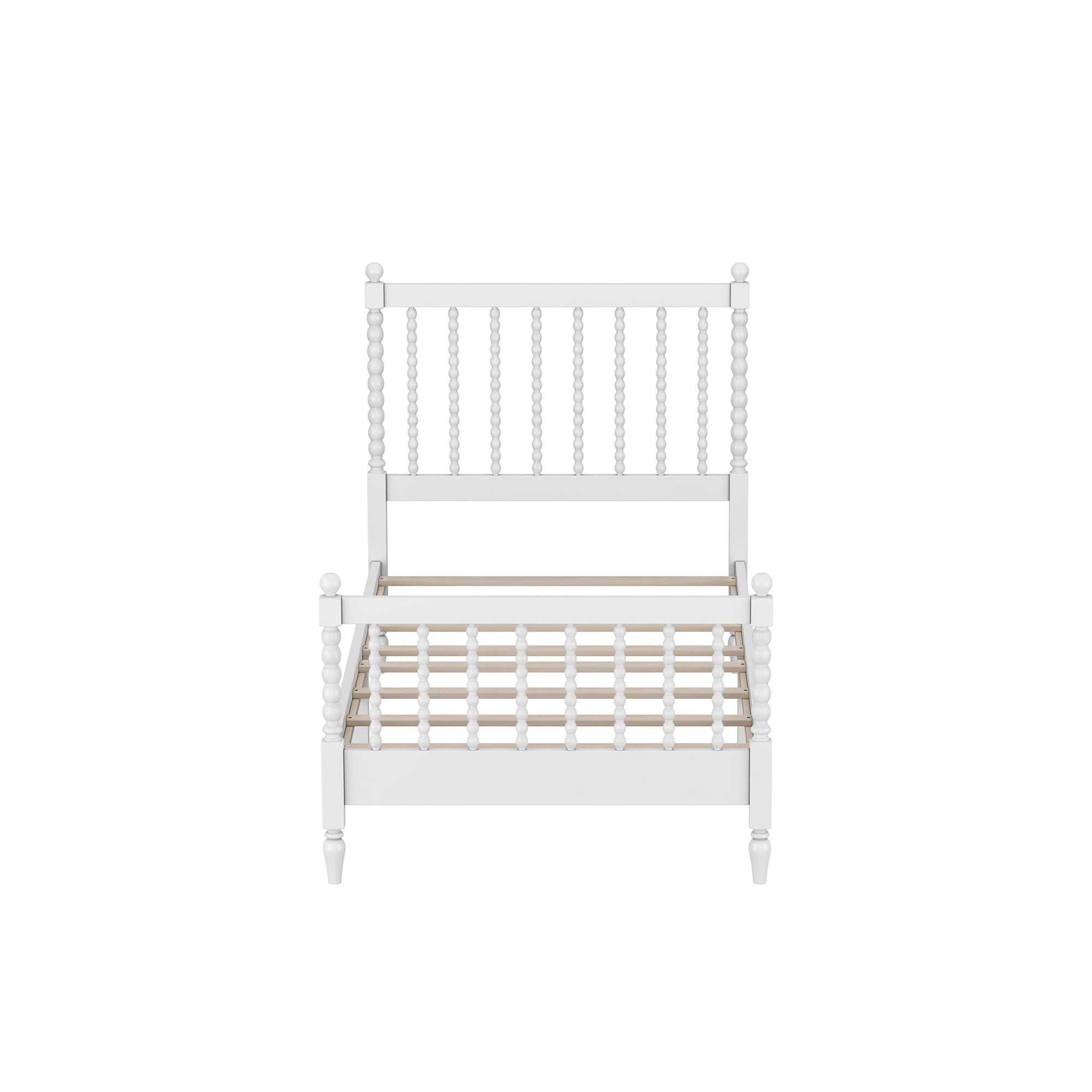 Twin Size Wood Platform Bed with Gourd Shaped Headboard and Footboard