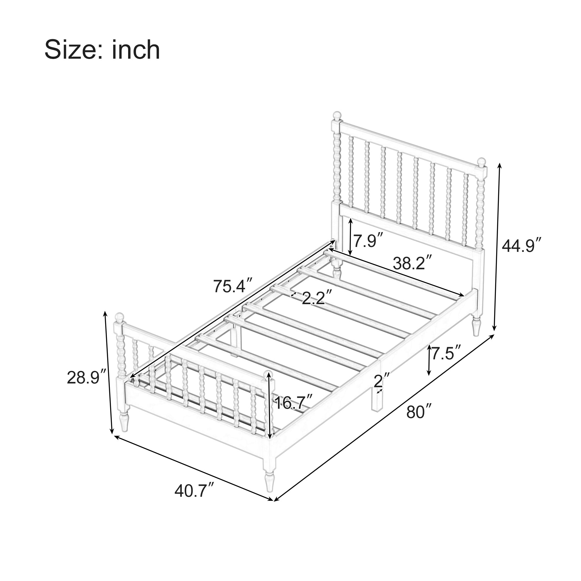 Twin Size Wood Platform Bed with Gourd Shaped Headboard and Footboard