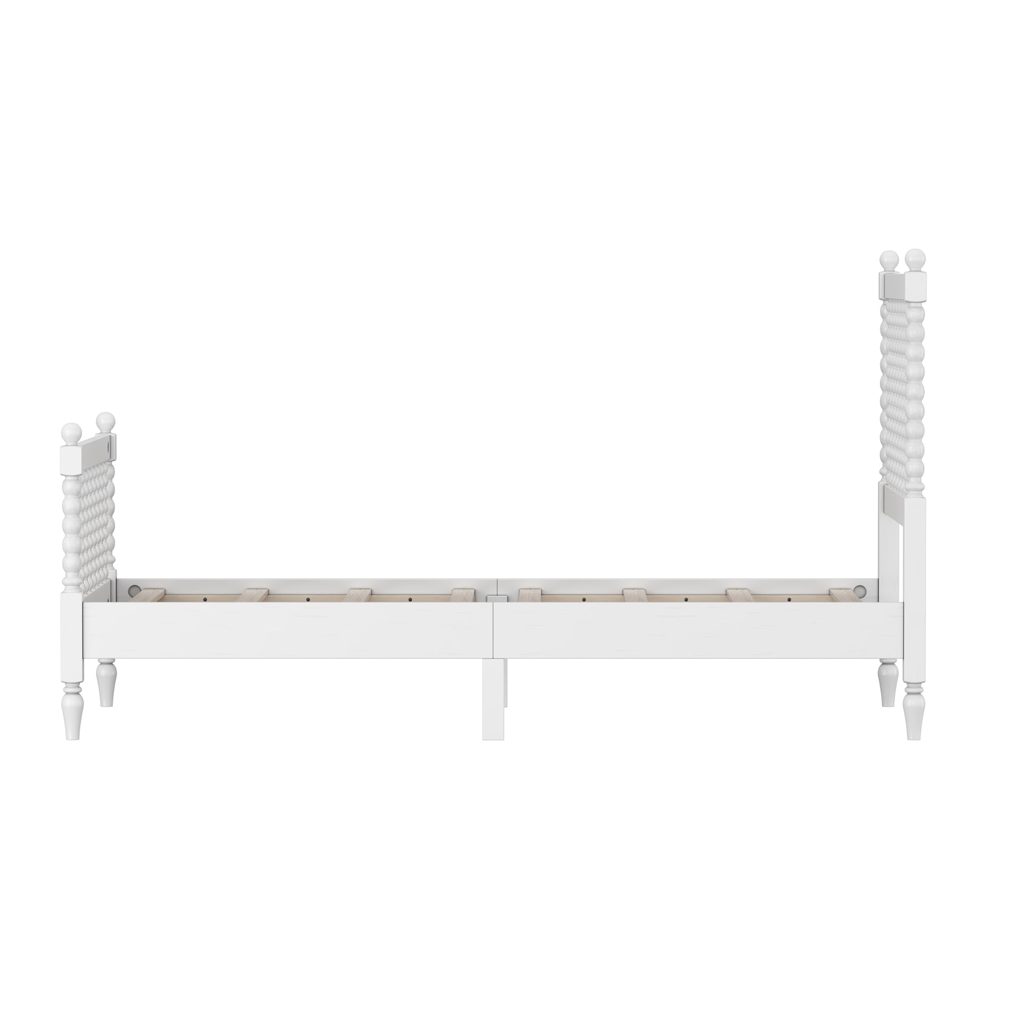 Twin Size Wood Platform Bed with Gourd Shaped Headboard and Footboard