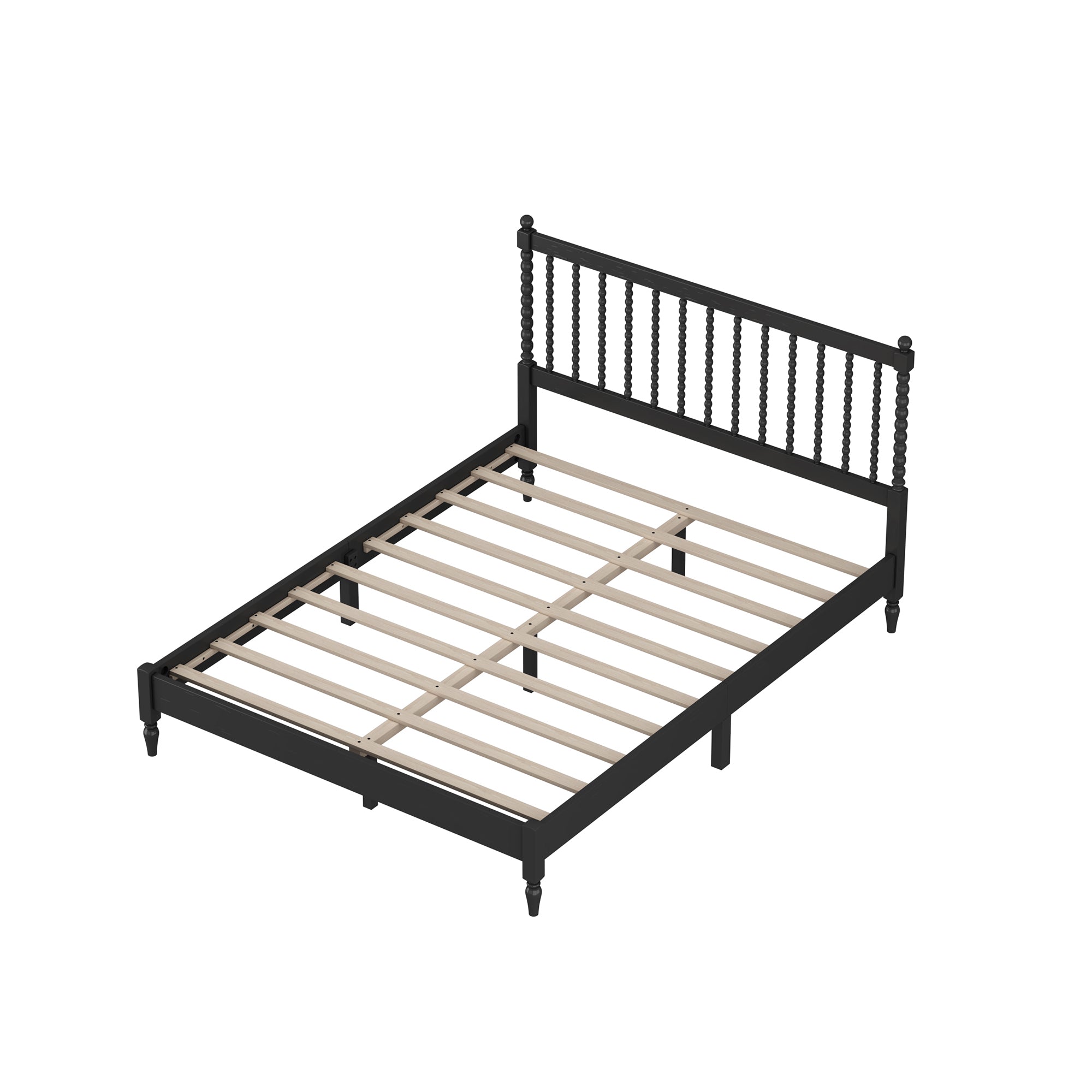 Queen Size Wood Platform Bed with Gourd Shaped Headboard