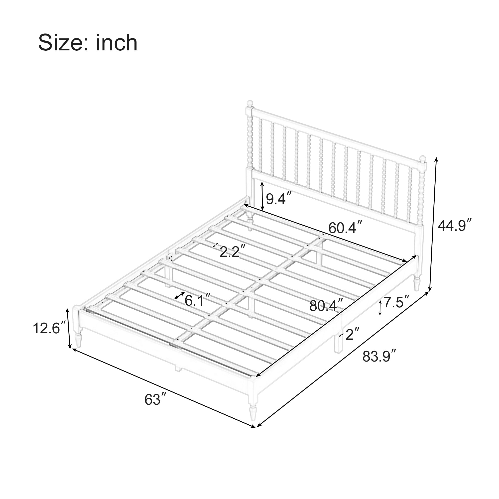 Queen Size Wood Platform Bed with Gourd Shaped Headboard