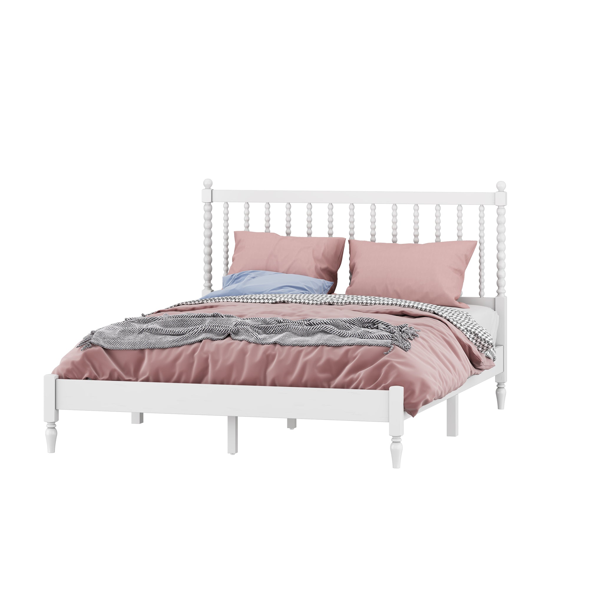 Queen Size Wood Platform Bed with Gourd Shaped Headboard