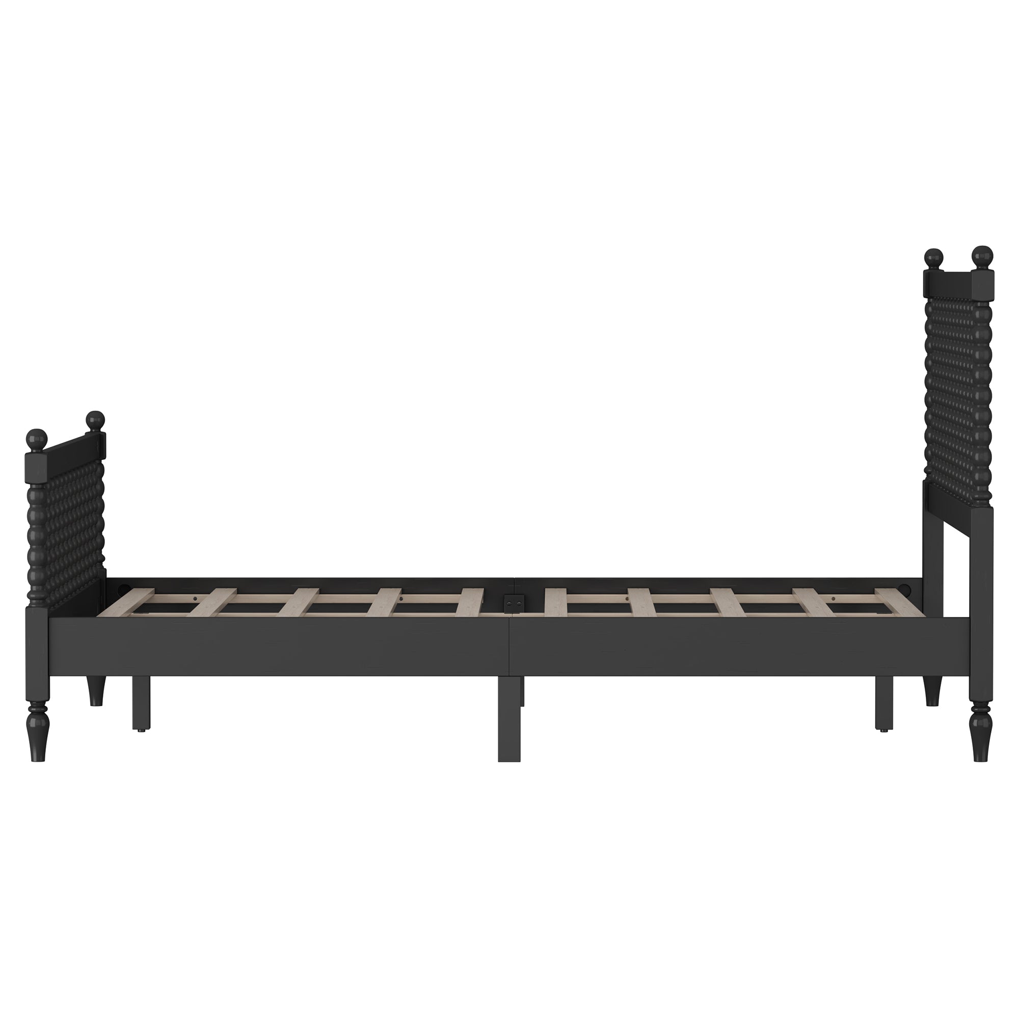 Queen Size Wood Platform Bed with Gourd Shaped Headboard and Footboard