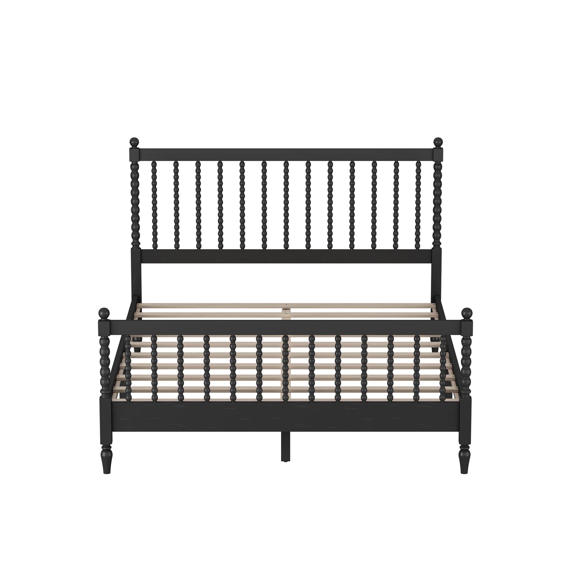 Queen Size Wood Platform Bed with Gourd Shaped Headboard and Footboard